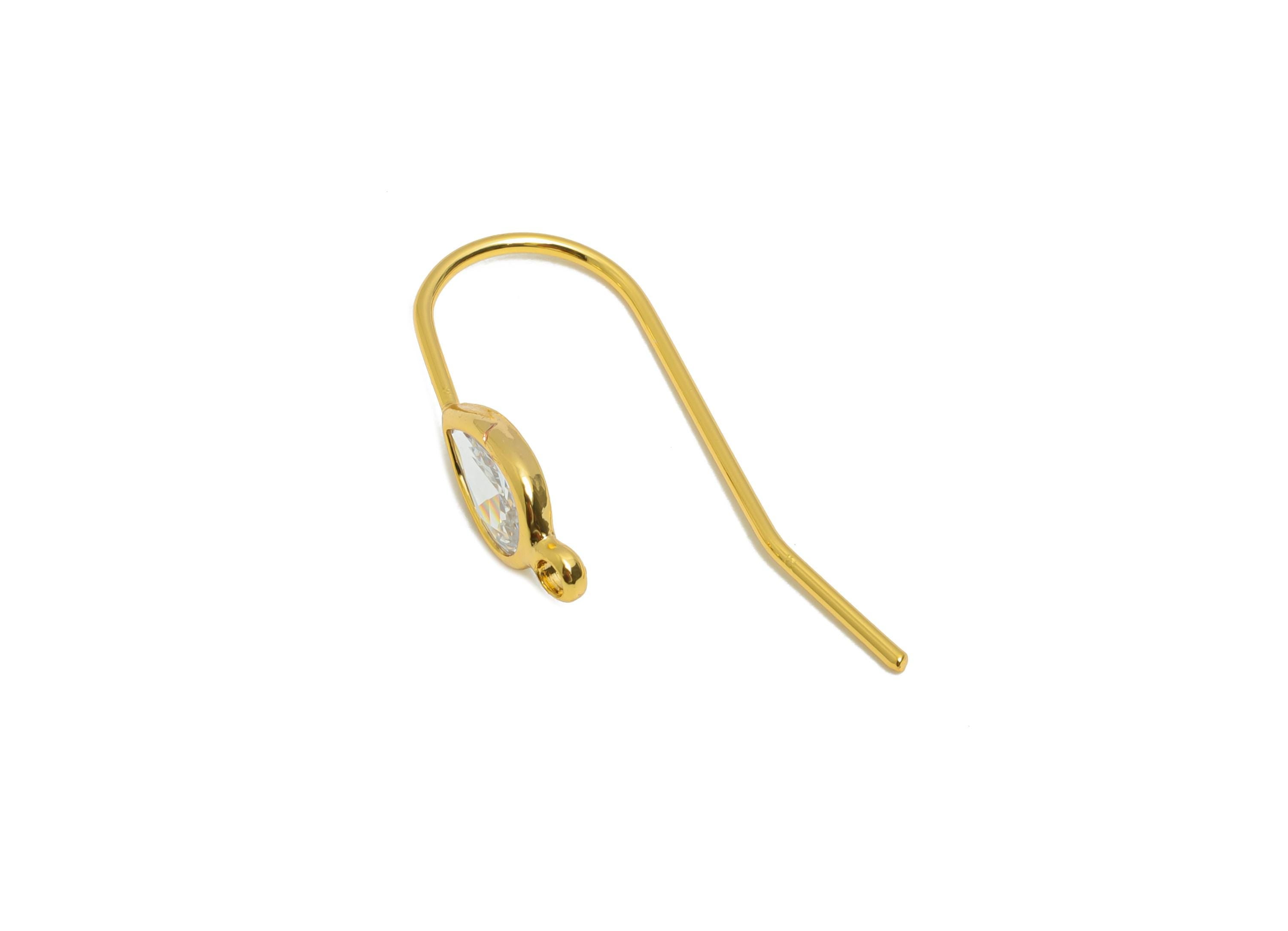 Brass Teardrop Wire Hook - Drop Ear Wire Hook for Jewelry Making - Zircon Hook with Loop - 18k Real Gold Plated - 21x4x1mm - RGP10788