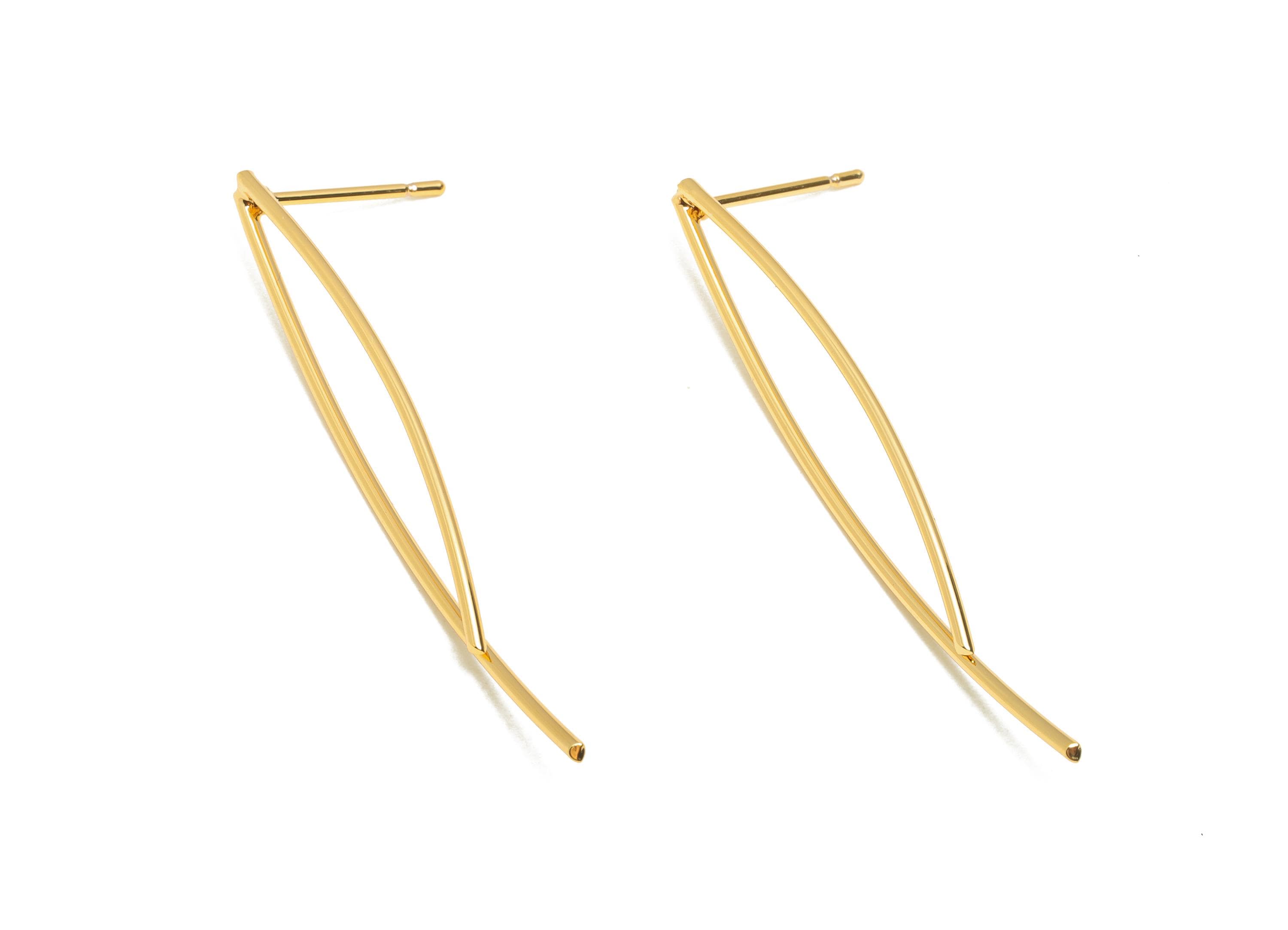 Gold Wire Earring Post - Brass Long Curve Earring Stud - Lightweight Modern Gold Jewelry - 18K Real Gold Plating - 42x7x0.95mm - RGP11066 - DOMEDBAZAAR