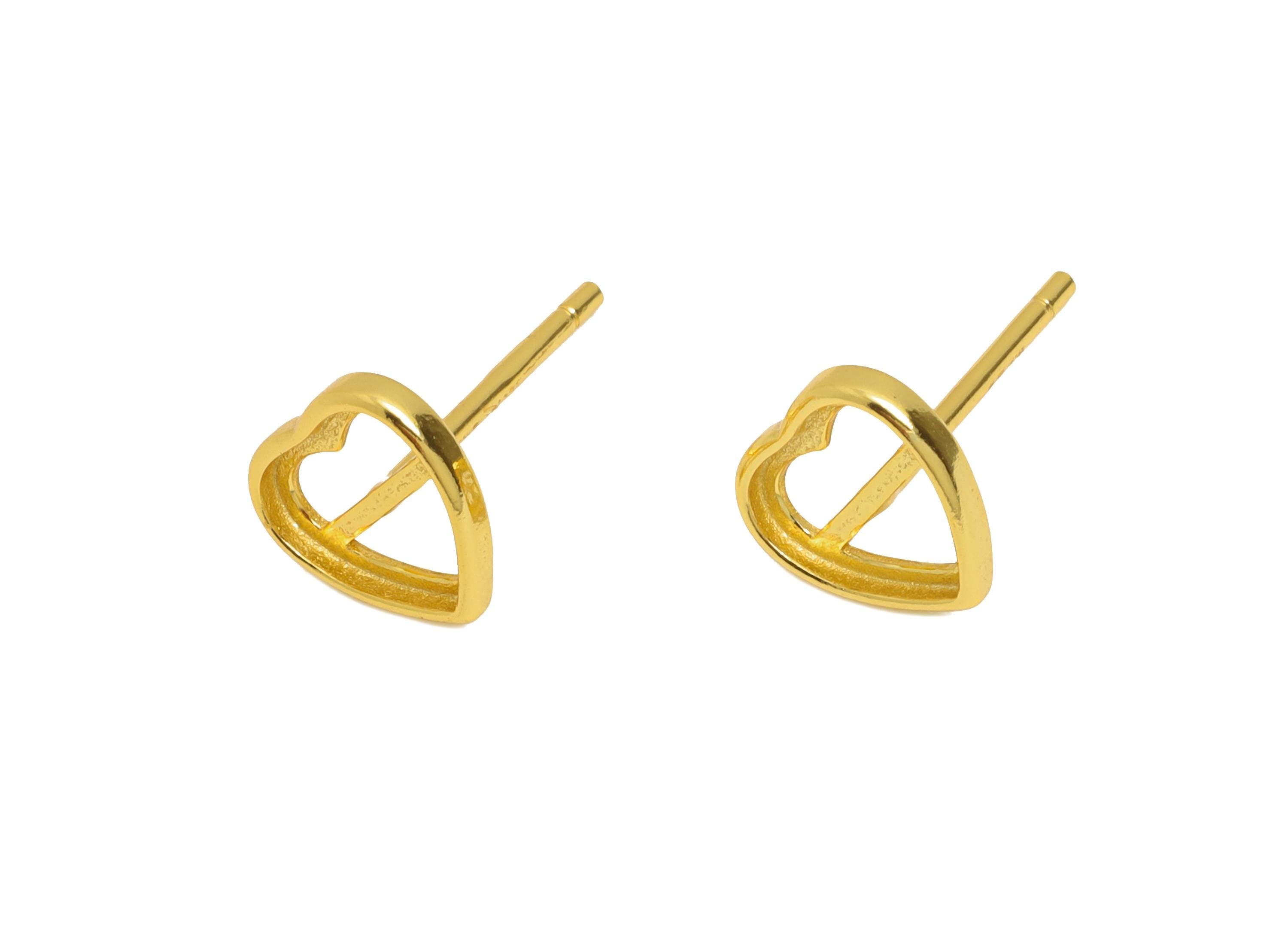 6*6mm Heart Earring Setting Post - 925 Sterling Silver Earring Stud - Geometric Earring Post for Diamond - 18K Real Gold Plated - SI1041 - DOMEDBAZAAR