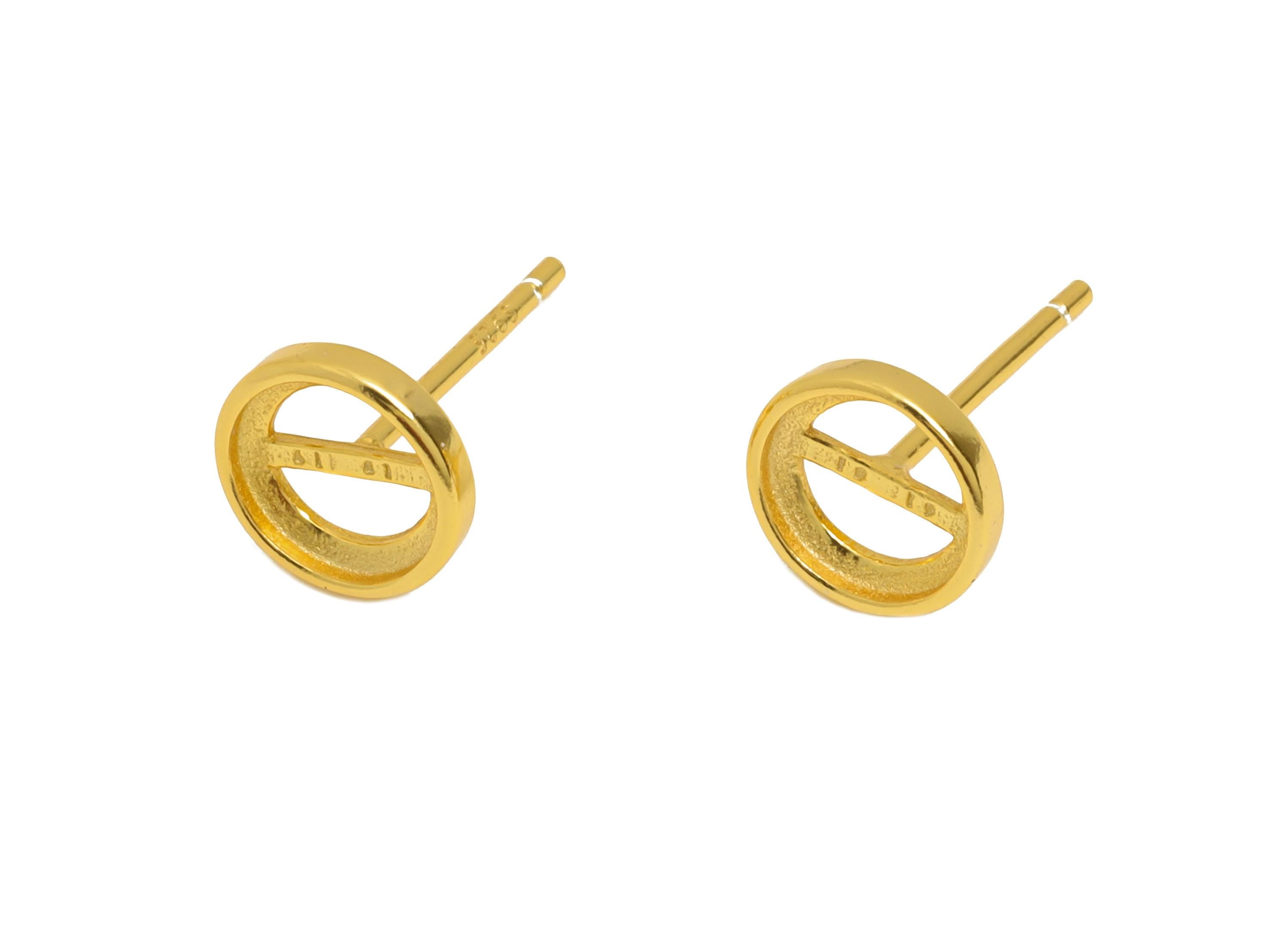 6mm Round Earring Setting Post - 925 Sterling Silver Earring Stud - Geometric Earring Post for Diamond - 18K Real Gold Plated - SI1044 - DOMEDBAZAAR