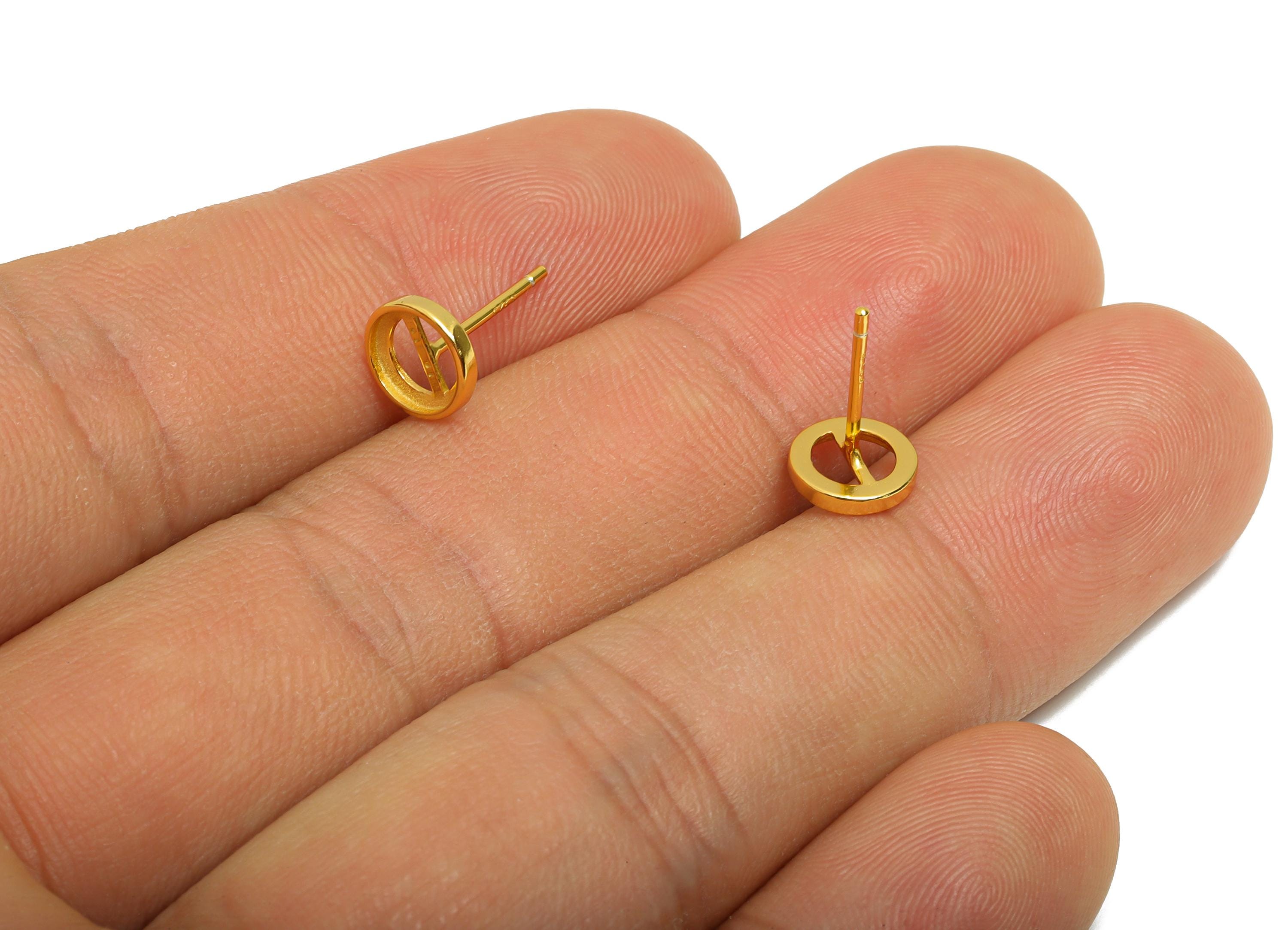 6mm Round Earring Setting Post - 925 Sterling Silver Earring Stud - Geometric Earring Post for Diamond - 18K Real Gold Plated - SI1044 - DOMEDBAZAAR