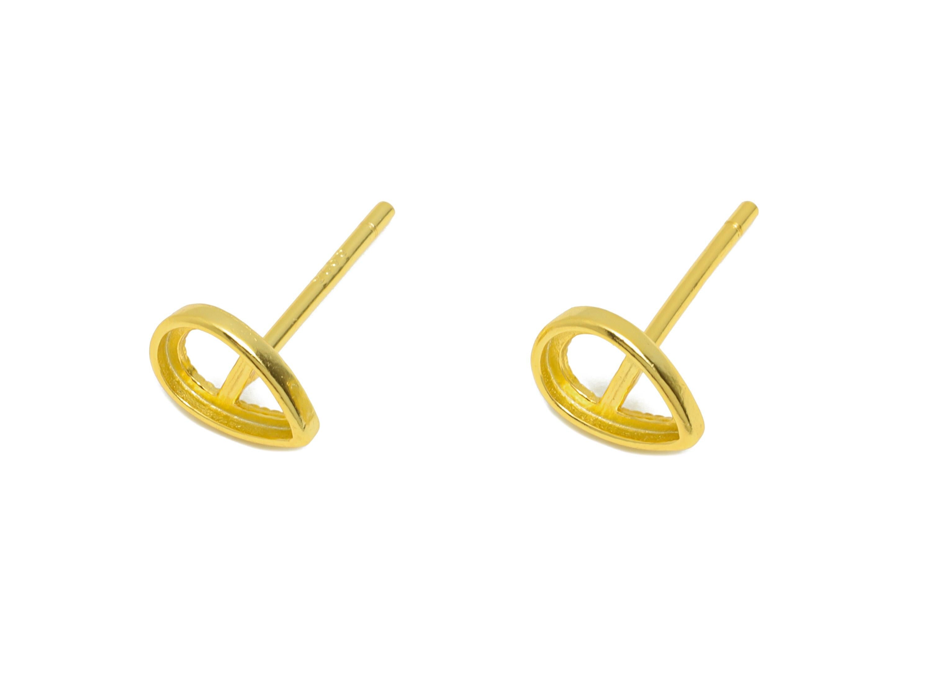 4*6mm Drop Earring Setting Post - 925 Sterling Silver Earring Stud - Geometric Earring Post for Diamond - 18K Real Gold Plated - SI1045 - DOMEDBAZAAR
