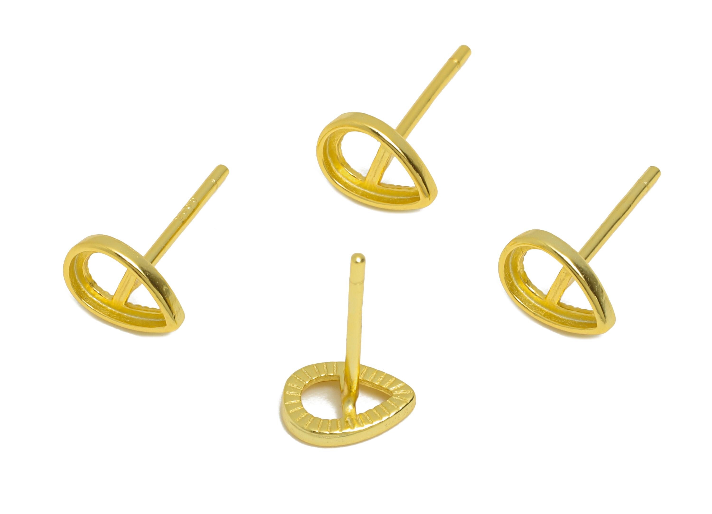4*6mm Drop Earring Setting Post - 925 Sterling Silver Earring Stud - Geometric Earring Post for Diamond - 18K Real Gold Plated - SI1045 - DOMEDBAZAAR