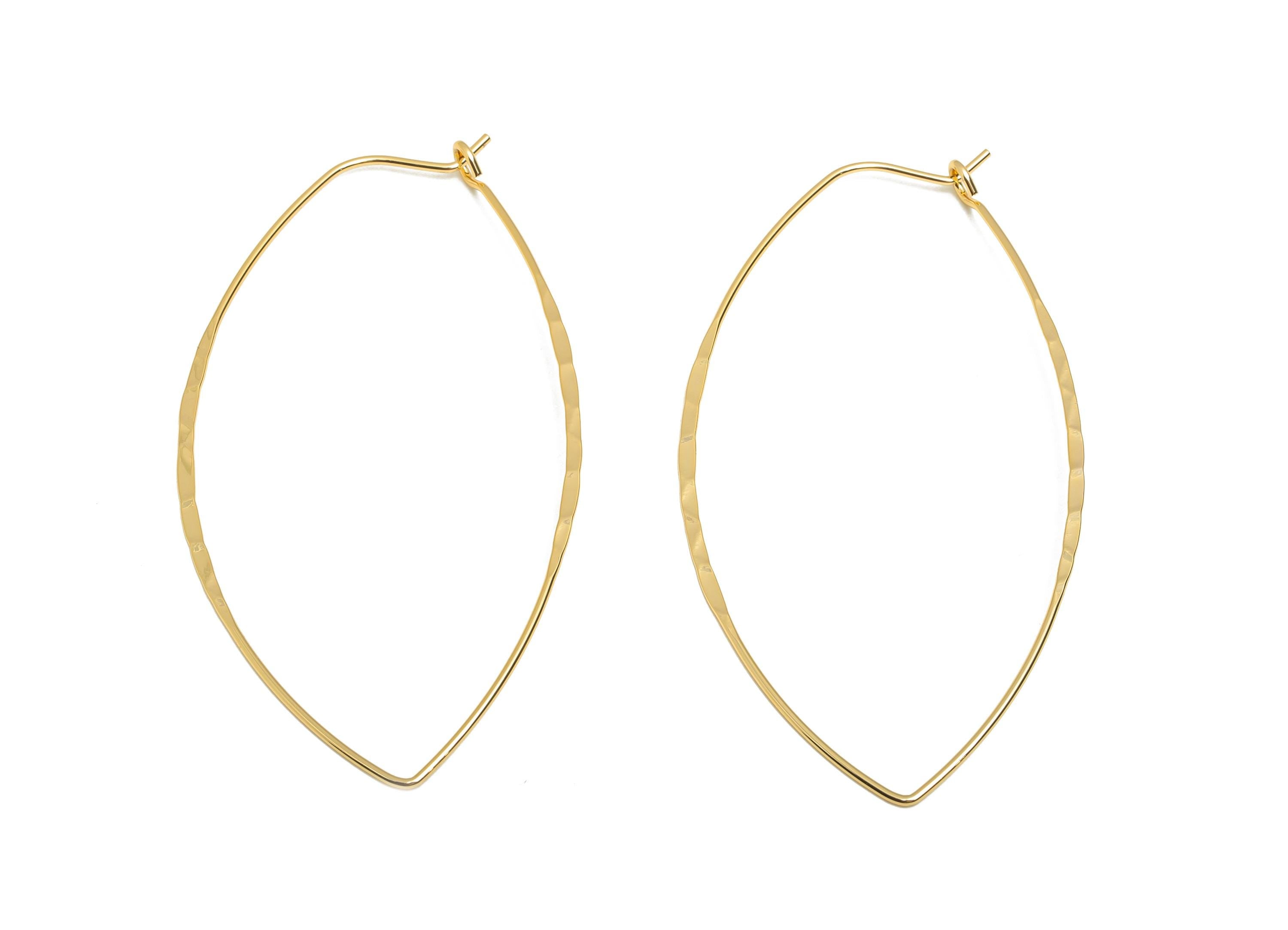 Brass Hammered Hoop Earring - Brass Marquise Earring Base - Gold Modern Handcrafted Style Earring - 18K Real Gold Plated -63x35x1mm-RGP11067 - DOMEDBAZAAR