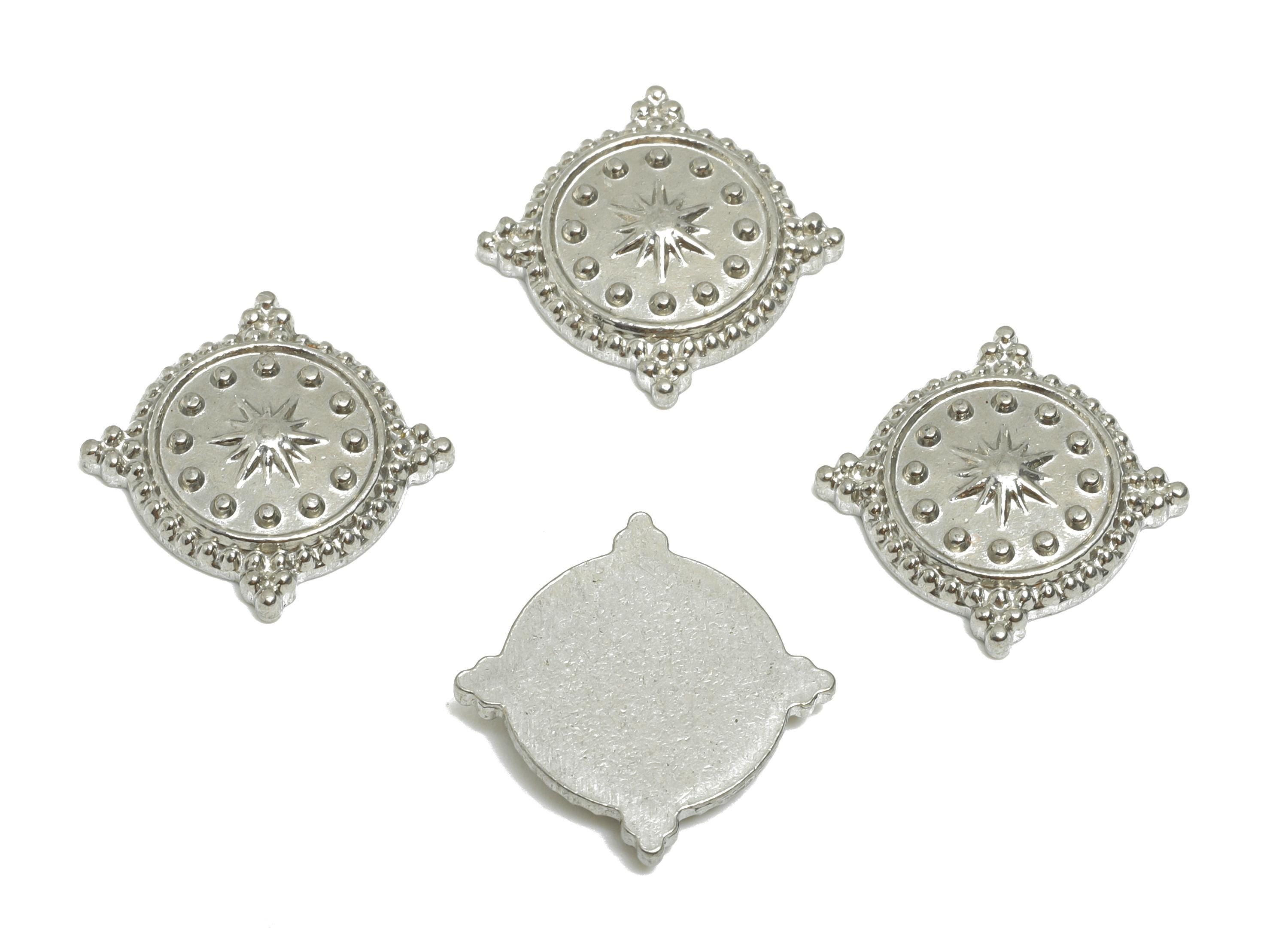 Steel Vintage Medallion Charm - Vintage Textured Star Pendant - DIY Jewelry Finding - Filigree Metal Charm - 21x11.95x2.6mm - SS2032 - DOMEDBAZAAR