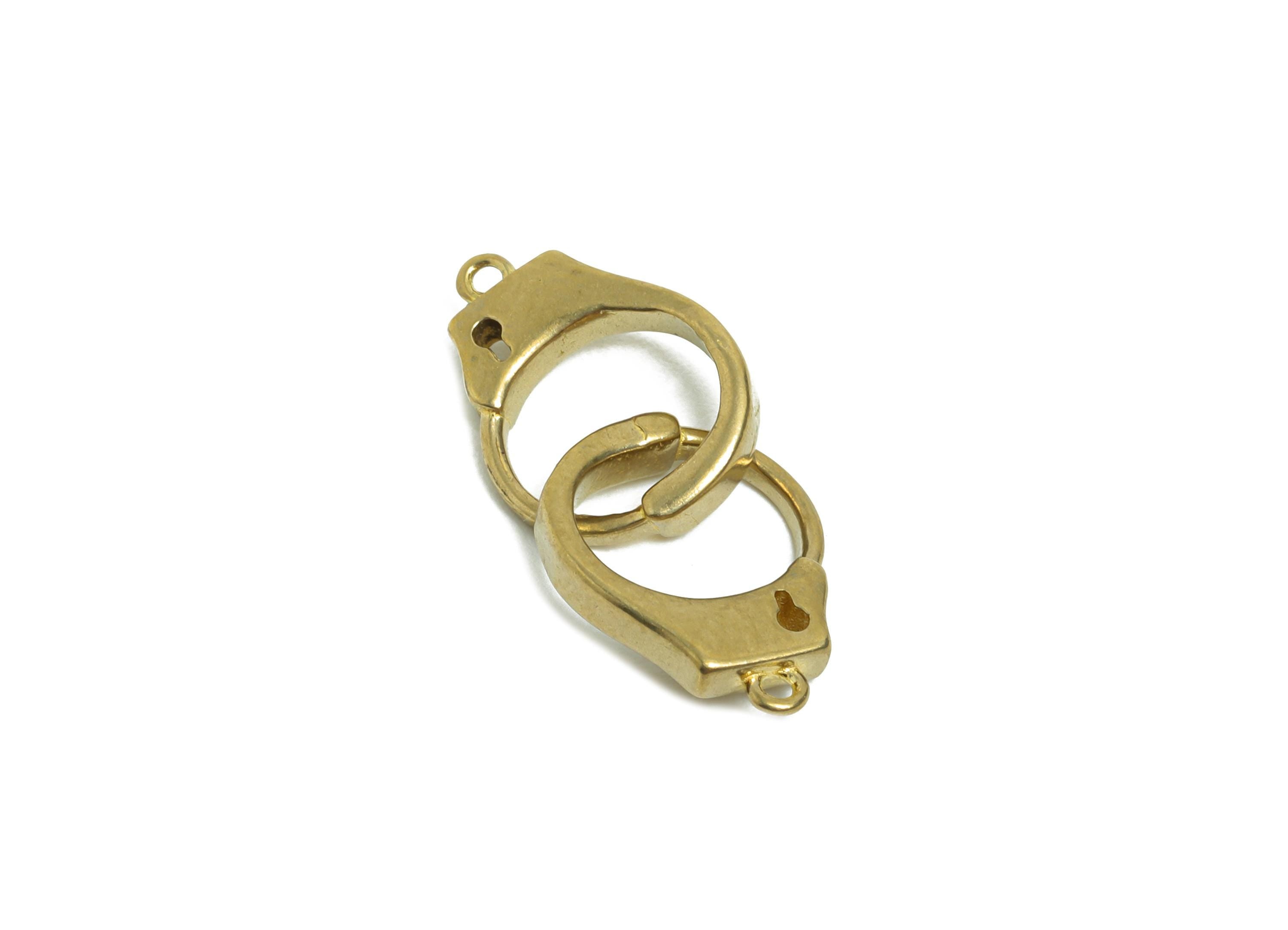 Brass Handcuff Connector Charm - Raw Brass Interlocked Handcuffs - Fashion Accessory Component - Lock And Key Jewelry - 21x9x2mm - PP10772 - DOMEDBAZAAR