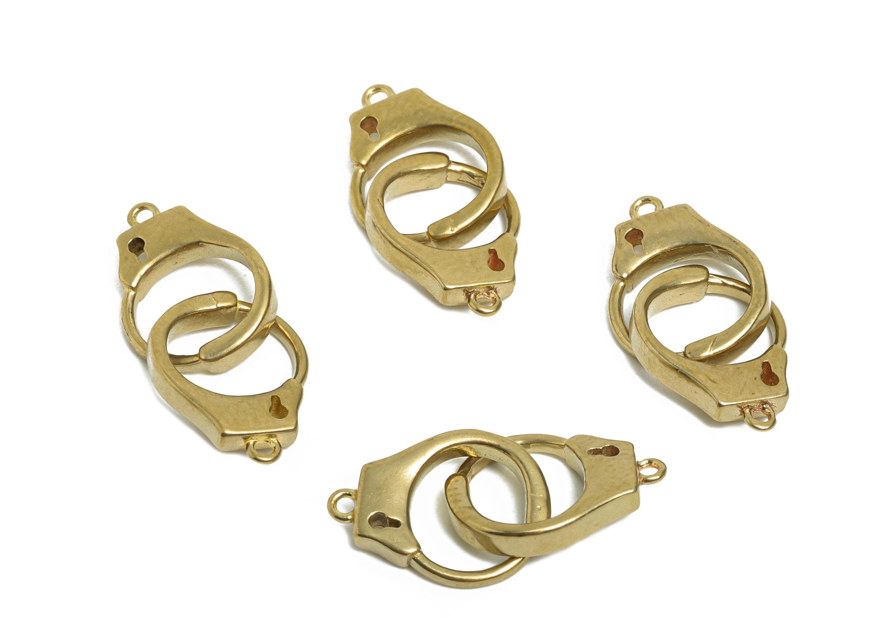 Brass Handcuff Connector Charm - Raw Brass Interlocked Handcuffs - Fashion Accessory Component - Lock And Key Jewelry - 21x9x2mm - PP10772 - DOMEDBAZAAR