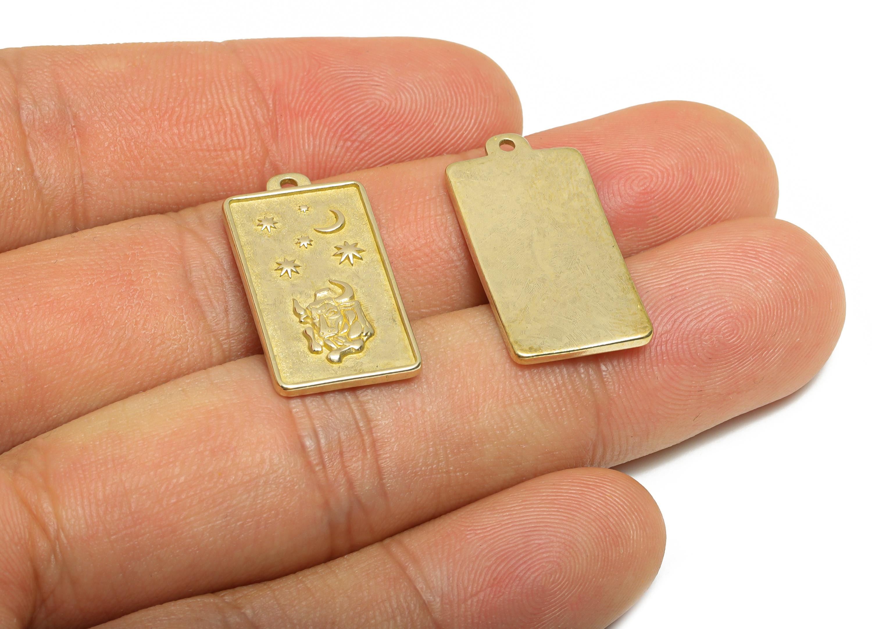 Taurus Zodiac Rectangle Charm - Raw Brass Horoscopes Necklace Pendant - Astrology Good Lucky Charm - Jewelry Making - 24x12x1mm - PP11418 - DOMEDBAZAAR