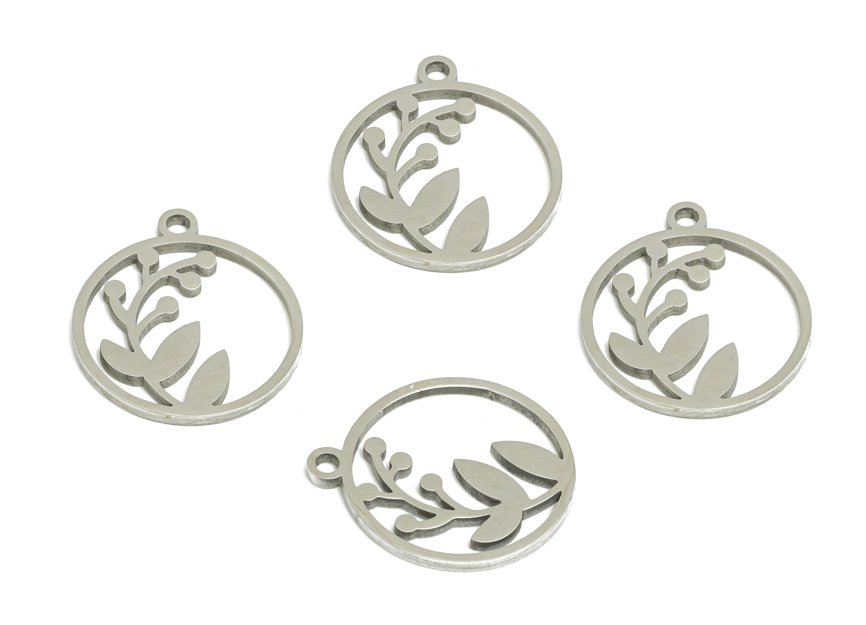 Steel Leaf Charms - Hollow Geometric Botanical Charm - Whimsical Charm for Necklace - Modern Botanical Jewelry - 17x16x0.98mm - SS2509 - DOMEDBAZAAR