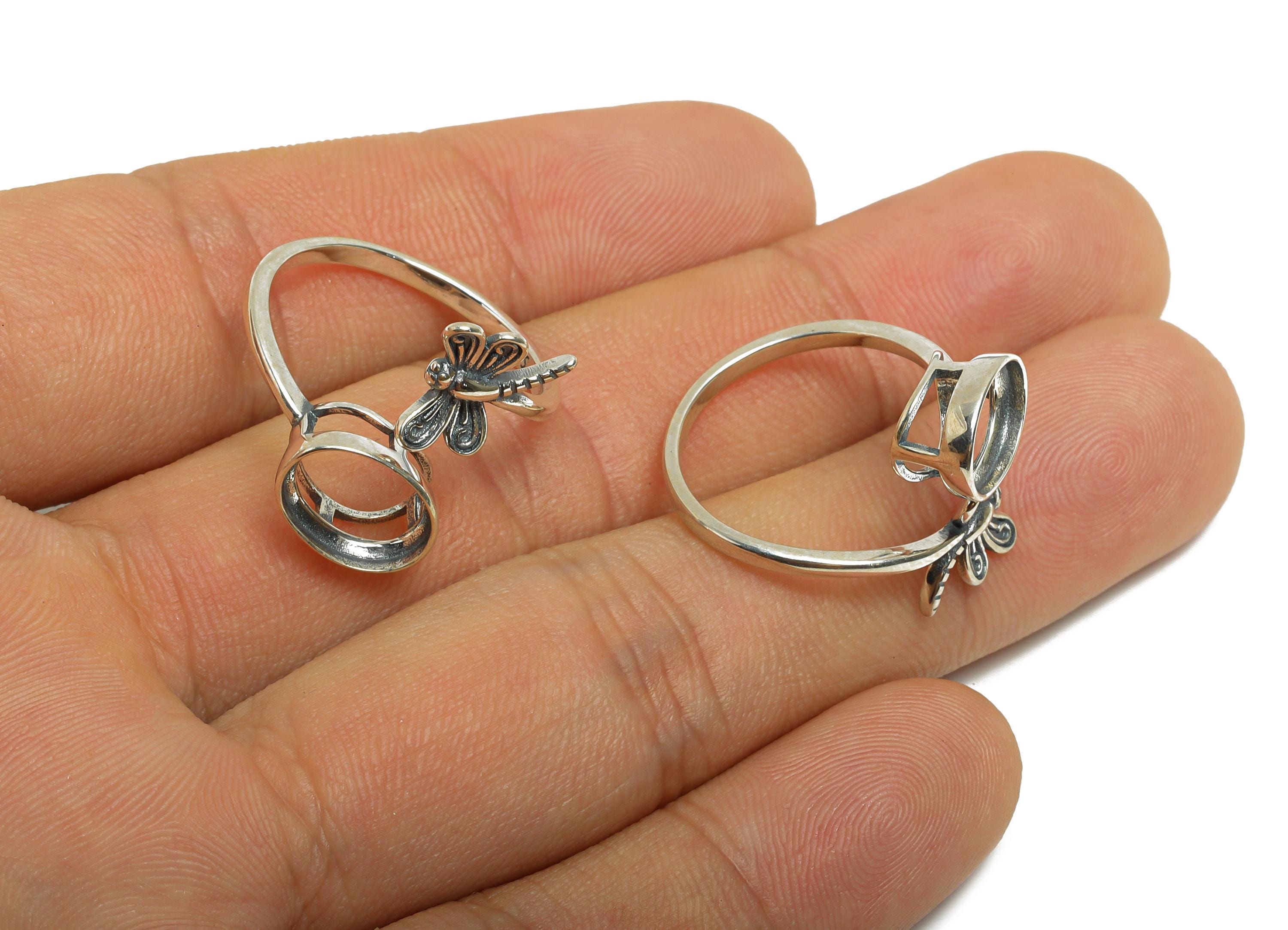 8*10mm Adjustable Cabochon Ring - Dragonfly Ring Base - 925 Sterling Silver Ring Setting - Handmade Ring Blank - DIY Gemstone Ring - SI1068 - DOMEDBAZAAR
