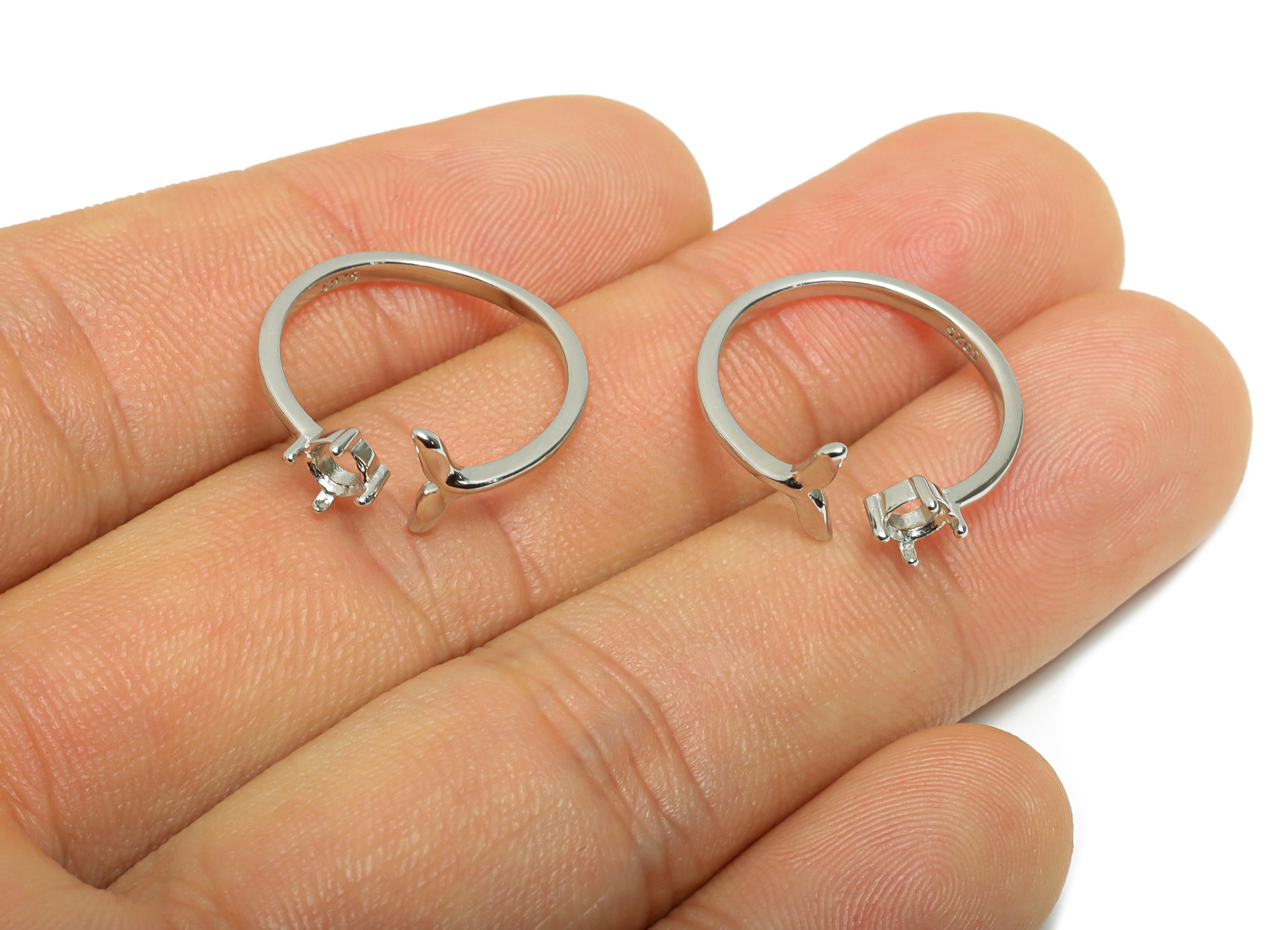 4mm Whale Fluke Cabochon Ring - Adjustable Ring Base - 925 Sterling Silver Ring Setting - Bead Setting Ring Base - Handmade Ring - SI1020 - DOMEDBAZAAR