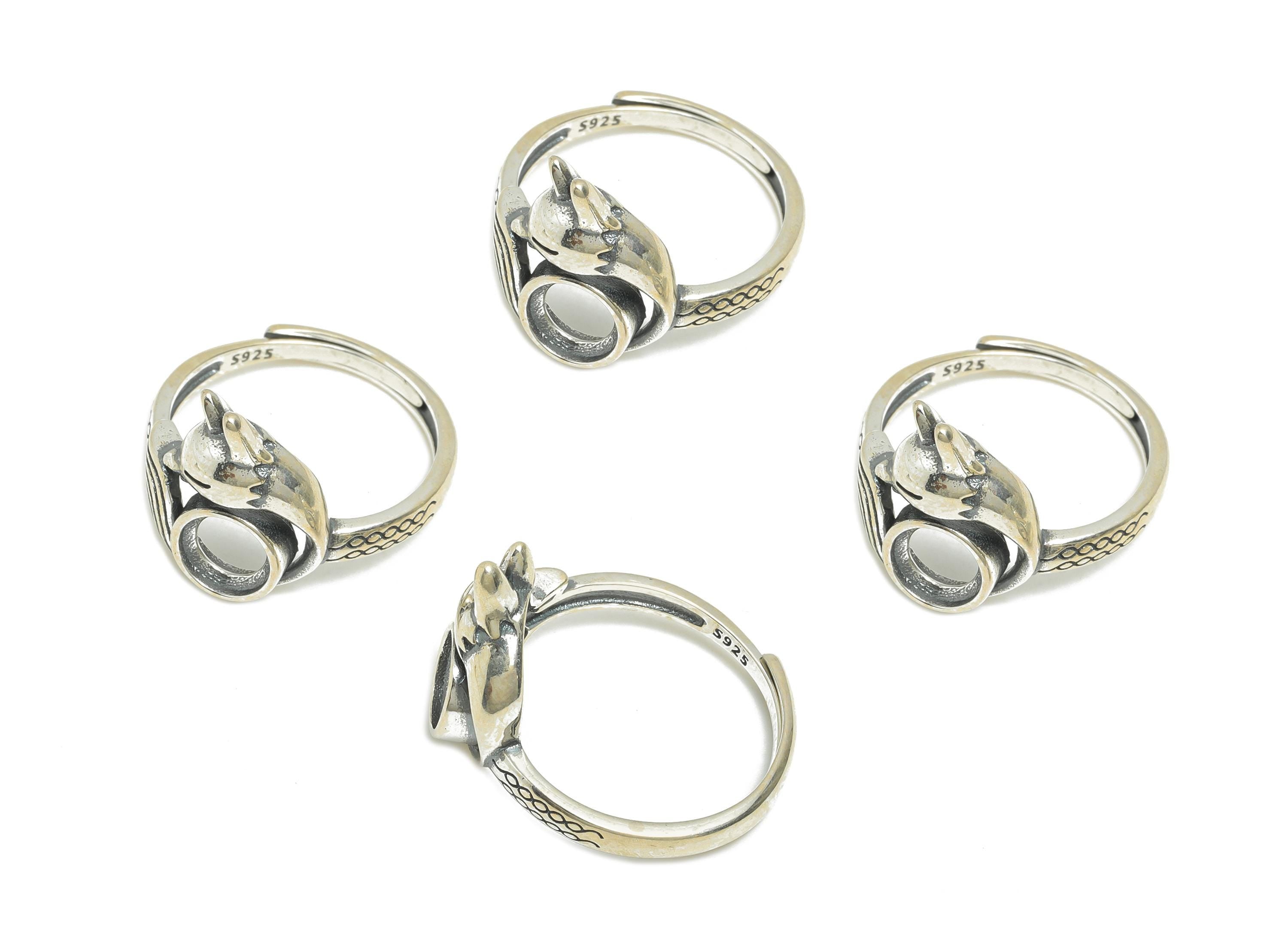 6mm Fox Cabochon Ring - Adjustable Ring Base - 925 Sterling Silver Ring Setting - Handmade Ring Blank - DIY Gemstone Ring - SI1063 - DOMEDBAZAAR