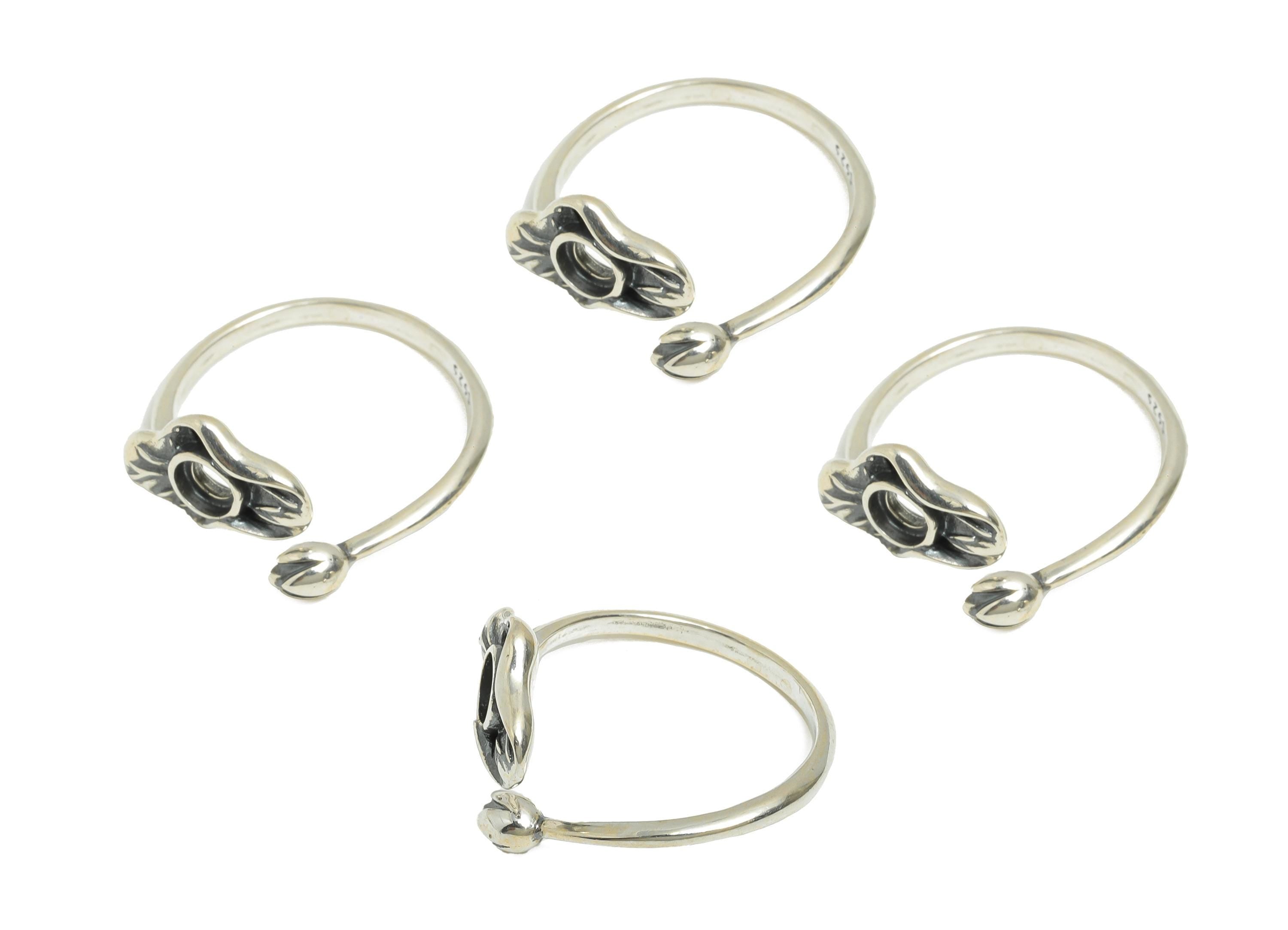 Lotus Bud Adjustable Cabochon Ring - 925 Sterling Silver Ring Setting - 5mm Bead Setting Ring - Custom Ring For Bead - Handmade Ring -SI1069 - DOMEDBAZAAR