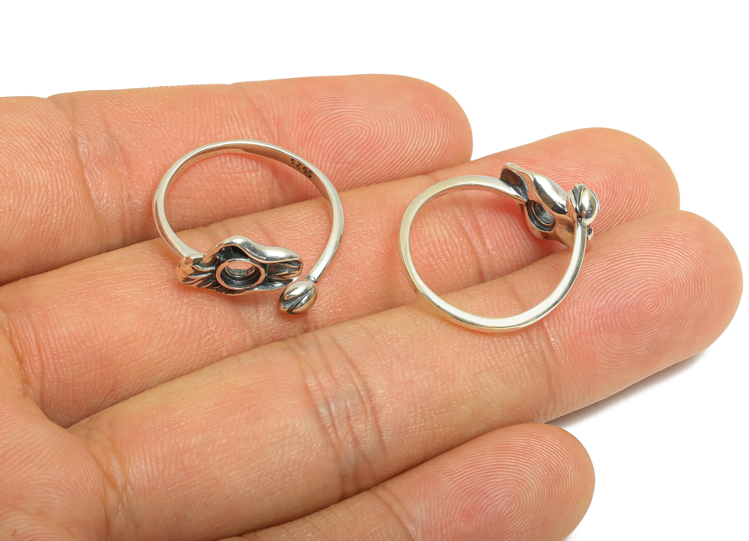 Lotus Bud Adjustable Cabochon Ring - 925 Sterling Silver Ring Setting - 5mm Bead Setting Ring - Custom Ring For Bead - Handmade Ring -SI1069 - DOMEDBAZAAR