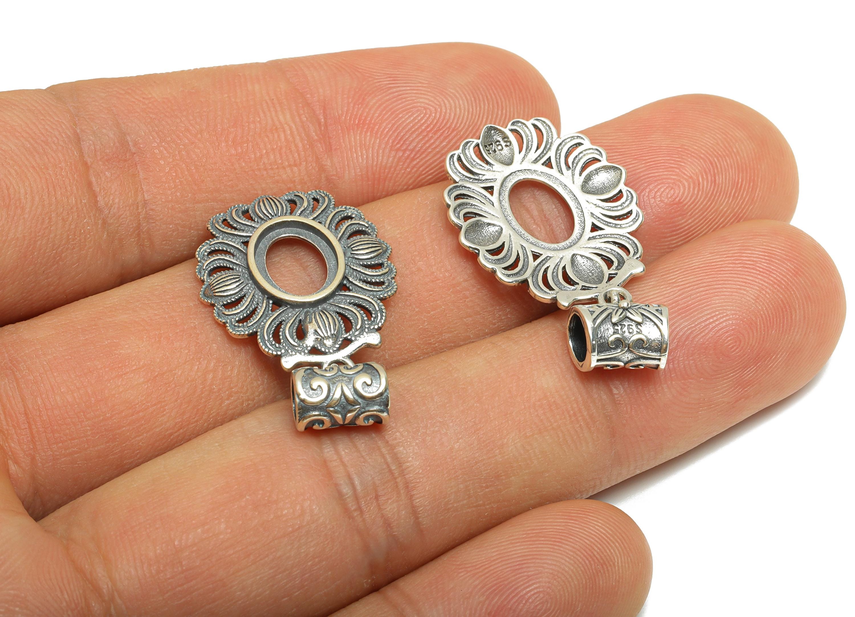 7*9mm Oval Cabochon Pendant Setting - Vintage Filigree Pendant Frame - Flower Necklace Pendant Setting for Gem - 925 Sterling Silver -SI1024 - DOMEDBAZAAR