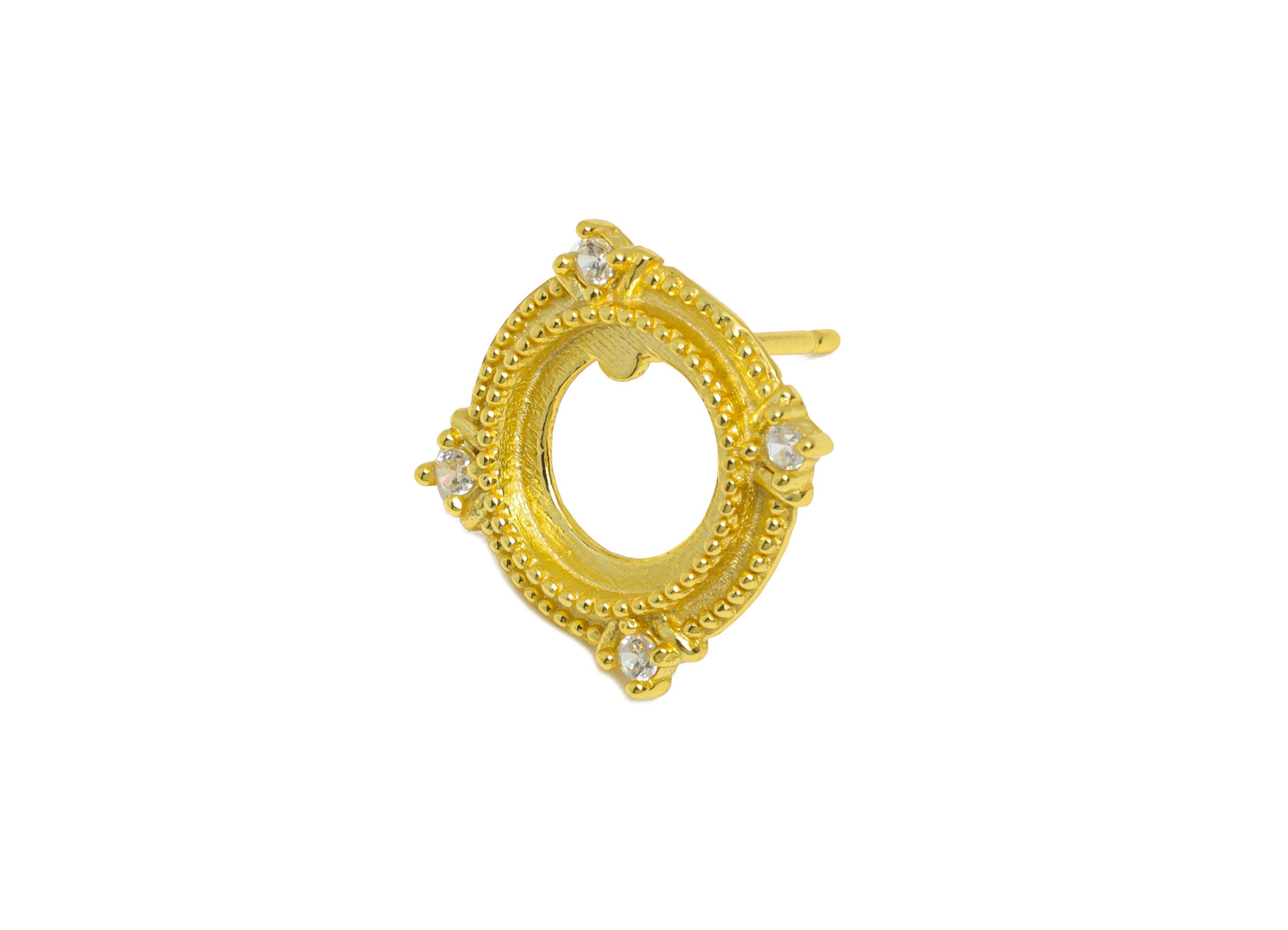 8mm Earring Setting Post - 925 Sterling Silver Zircon Earring Stud - Cabochon Earring Setting - DIY Earring - 18K Real Gold Plated - SI1086 - DOMEDBAZAAR