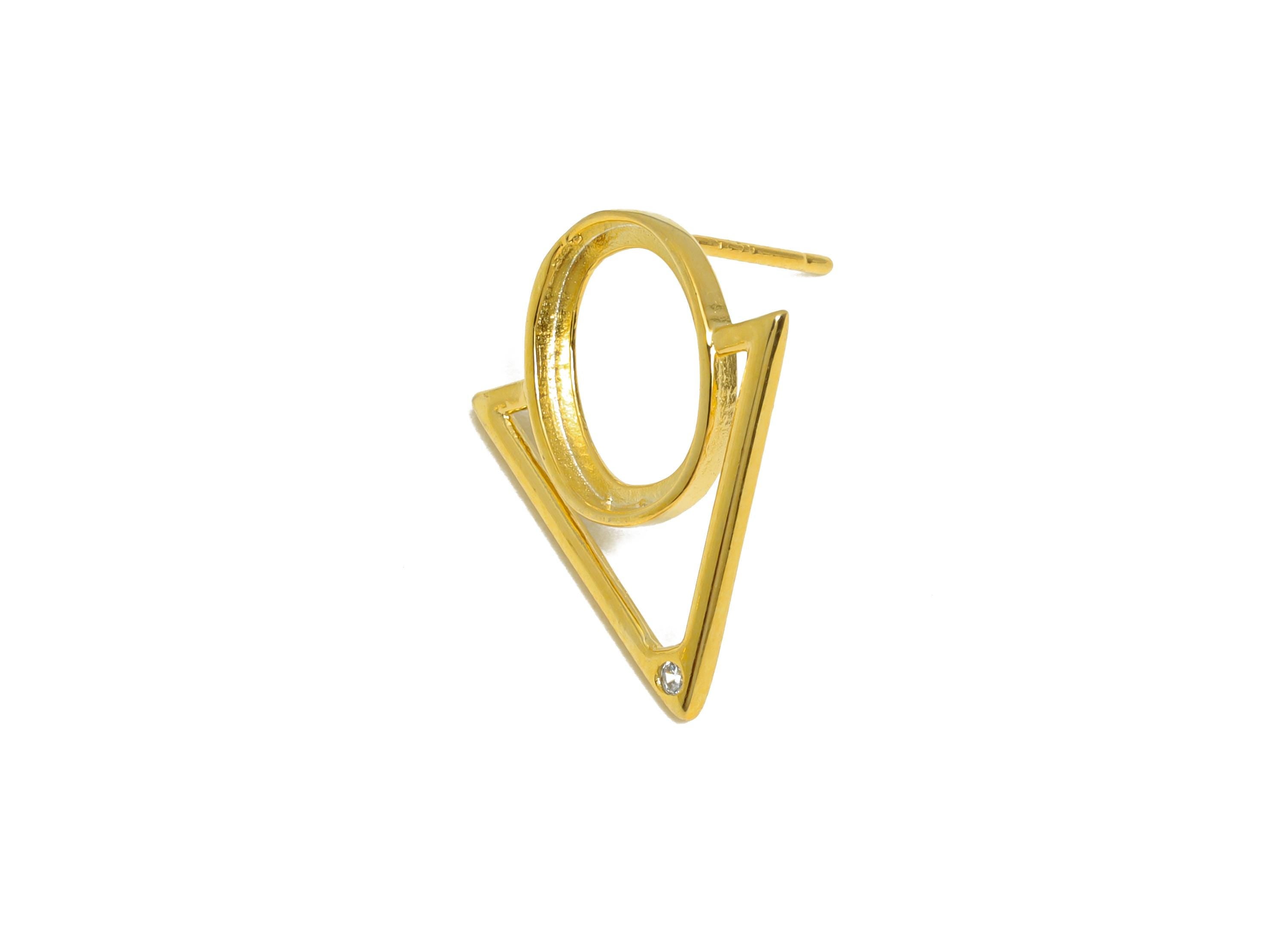 7*10mm Triangle Earring Setting Post - 925 Sterling Silver Earring Stud Base - Cabochon Earring Setting - 18K Real Gold Plated - SI1090 - DOMEDBAZAAR