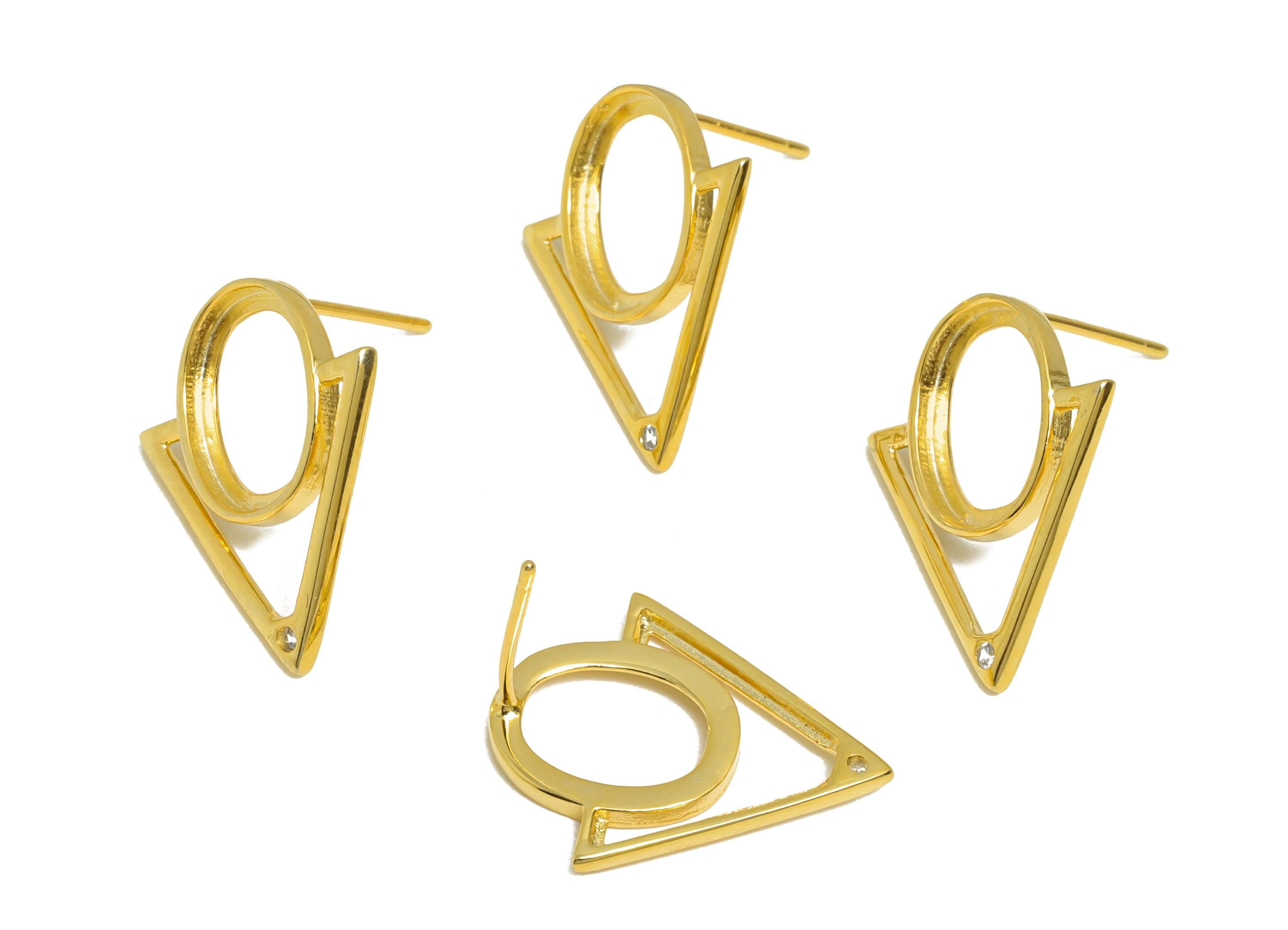 7*10mm Triangle Earring Setting Post - 925 Sterling Silver Earring Stud Base - Cabochon Earring Setting - 18K Real Gold Plated - SI1090 - DOMEDBAZAAR
