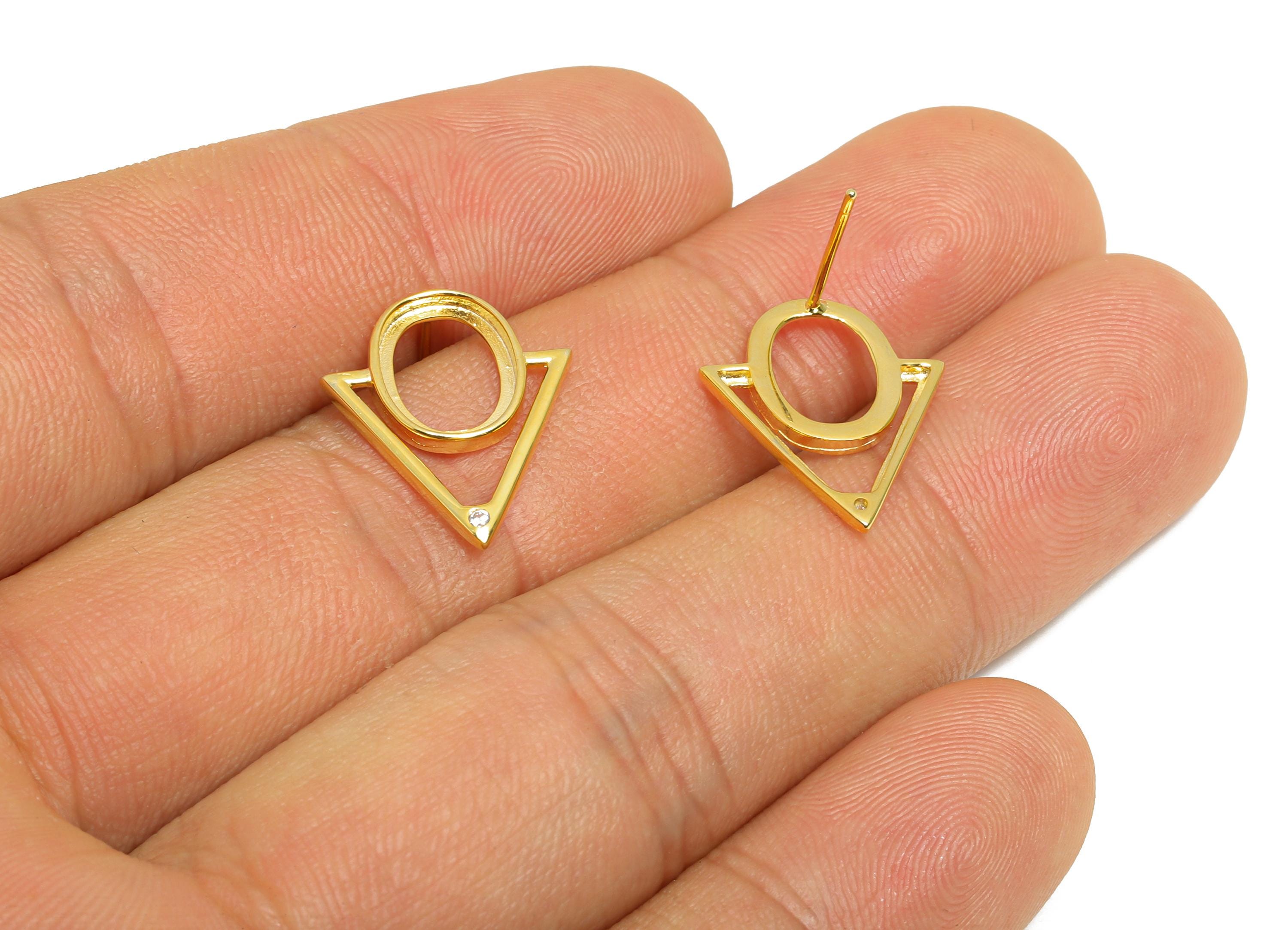7*10mm Triangle Earring Setting Post - 925 Sterling Silver Earring Stud Base - Cabochon Earring Setting - 18K Real Gold Plated - SI1090 - DOMEDBAZAAR