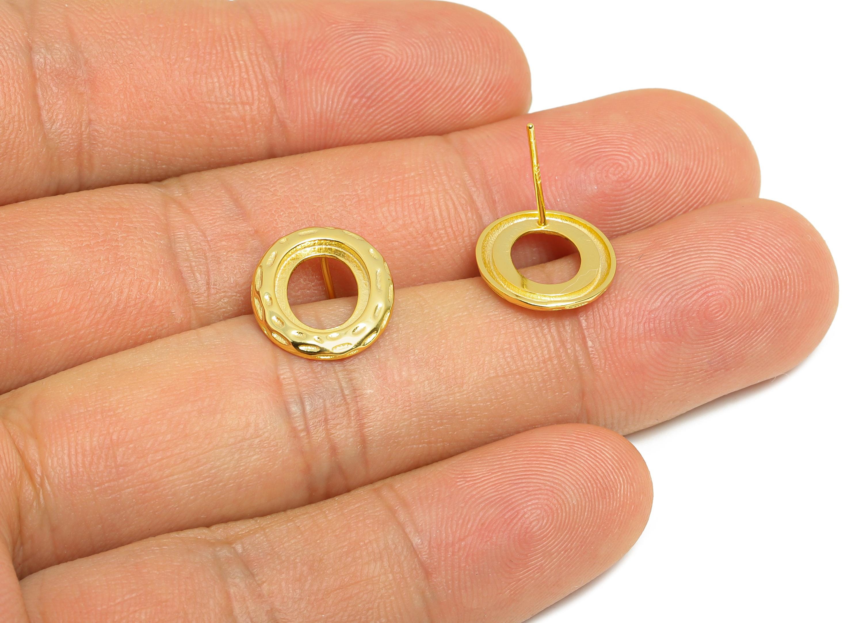 8*10mm Oval Earring Setting Post - Classic 925 Sterling Silver Earring Stud Base - Cabochon Earring Setting - 18K Real Gold Plated - SI1087 - DOMEDBAZAAR