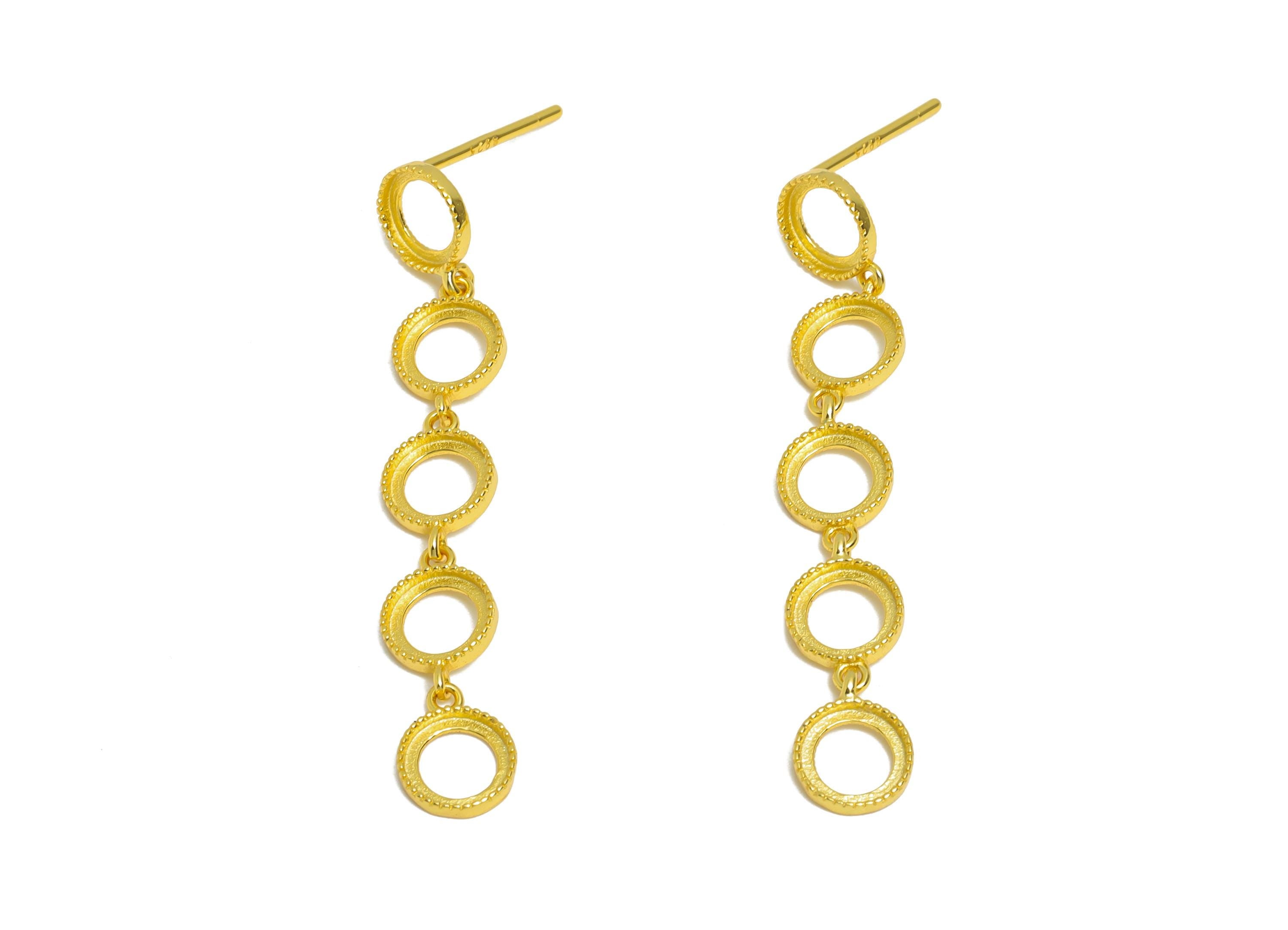 5mm Round Dangle Earring Setting Post - 925 Sterling Silver Earring Stud Base - Cabochon Earring Setting - 18K Real Gold Plated - SI1089 - DOMEDBAZAAR