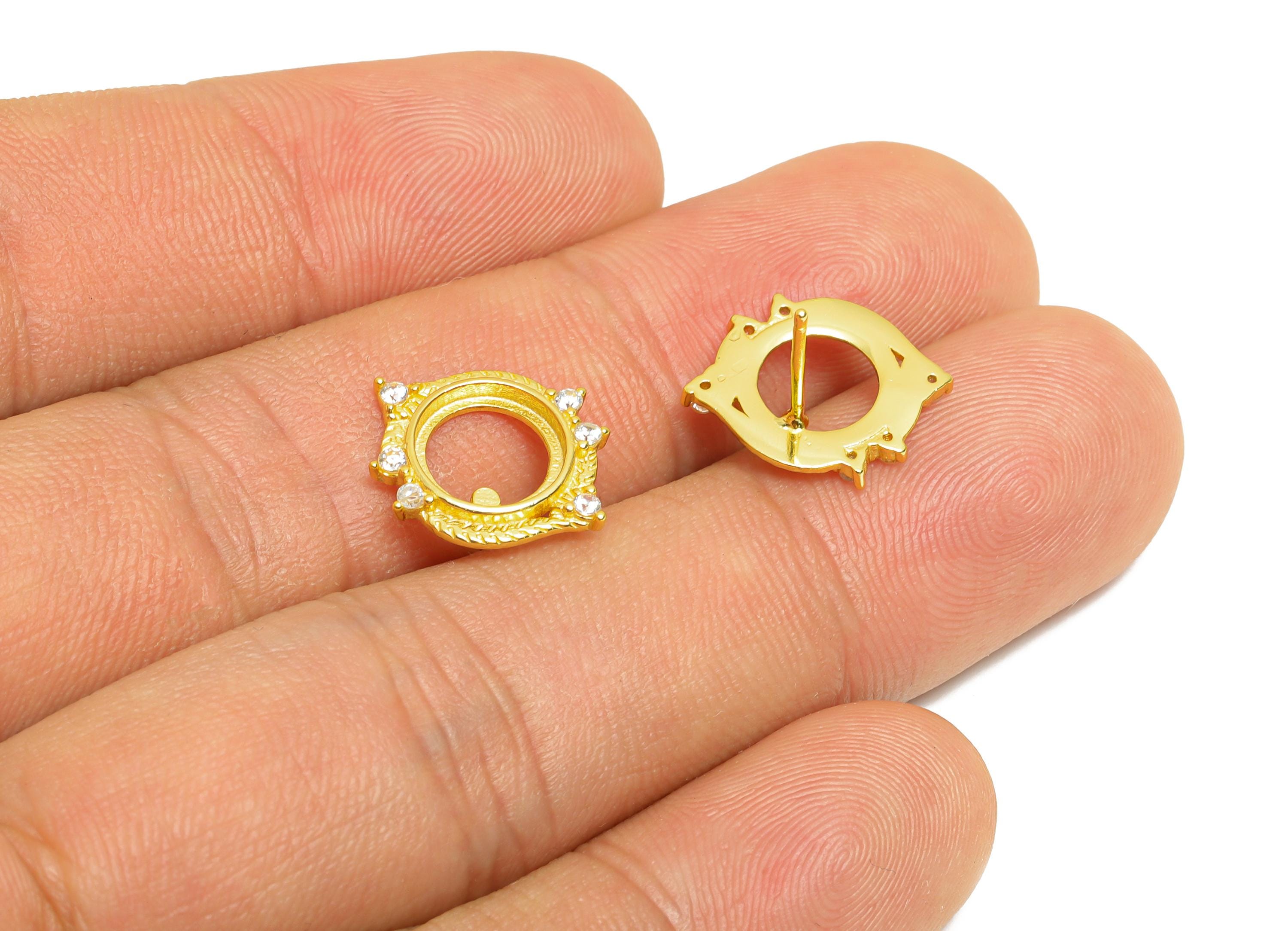 8mm Earring Setting Post - Cabochon Earring Setting - 925 Sterling Silver Zircon Earring Stud - DIY Earring - 18K Real Gold Plated - SI1085 - DOMEDBAZAAR