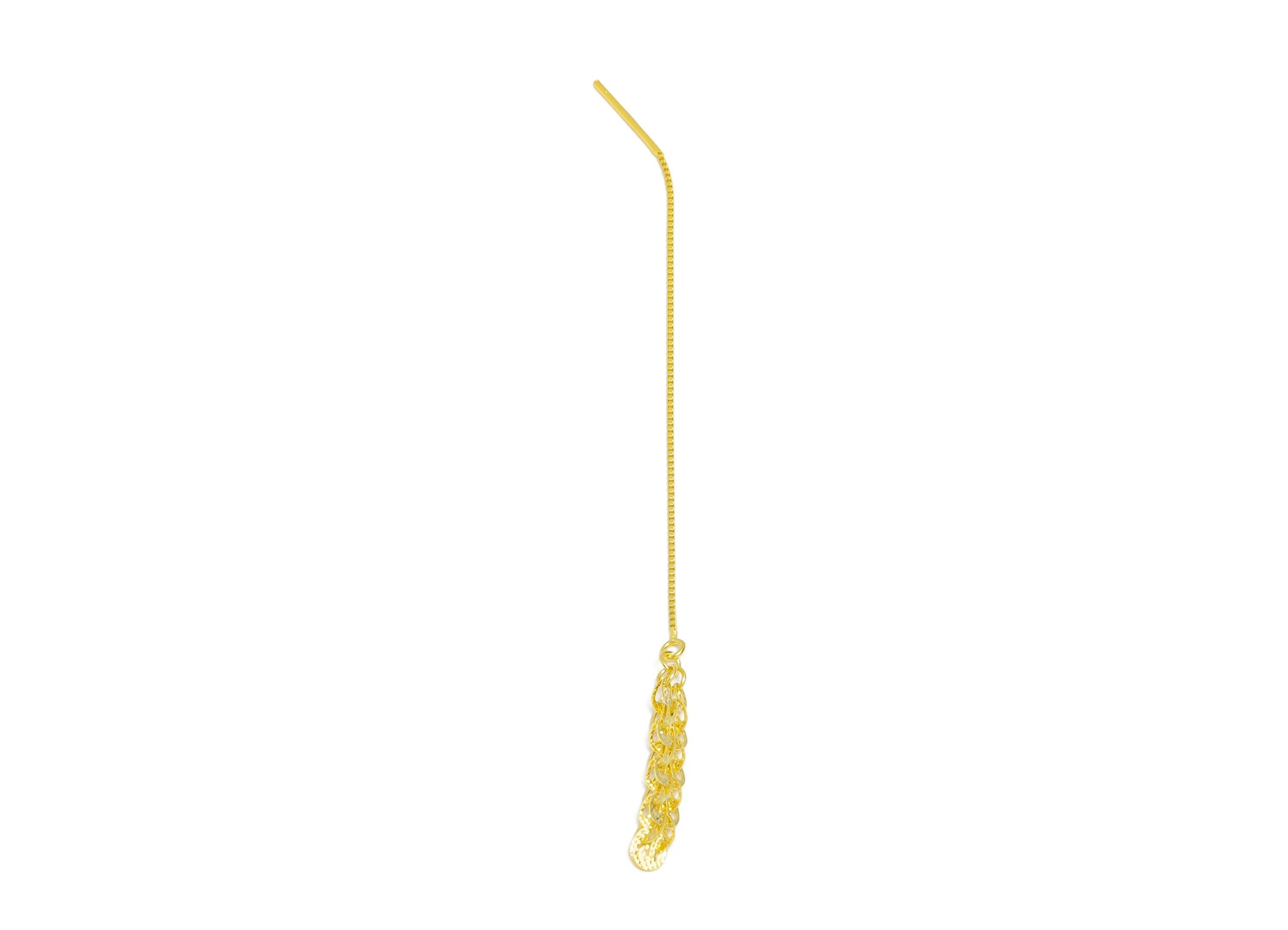 925 Sterling Silver Threader Earring - Box Chain Dangle Threader Earring Wire - Dainty Long Chain Earring - 18K Real Gold Plated - SI1092