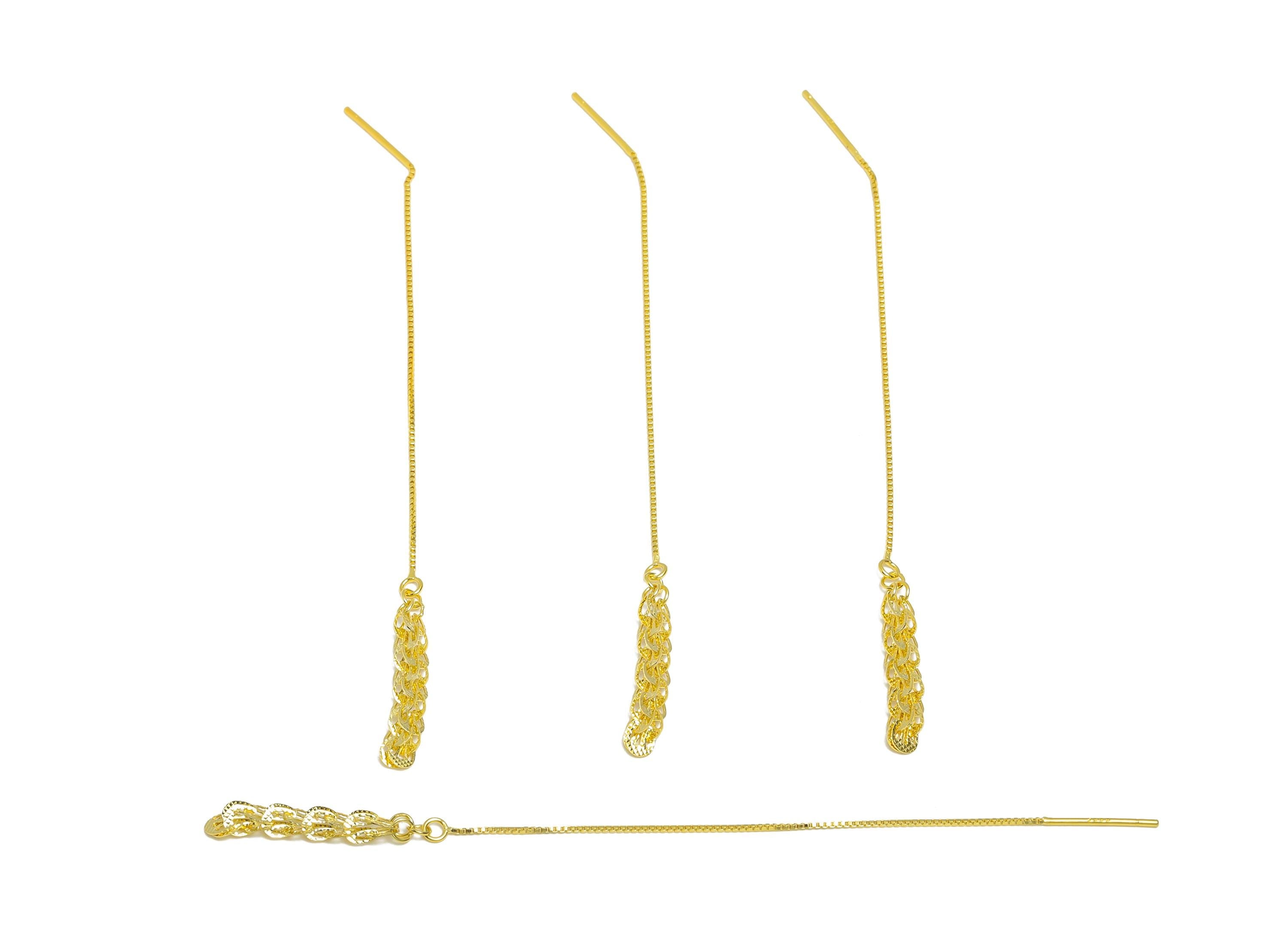925 Sterling Silver Threader Earring - Box Chain Dangle Threader Earring Wire - Dainty Long Chain Earring - 18K Real Gold Plated - SI1092