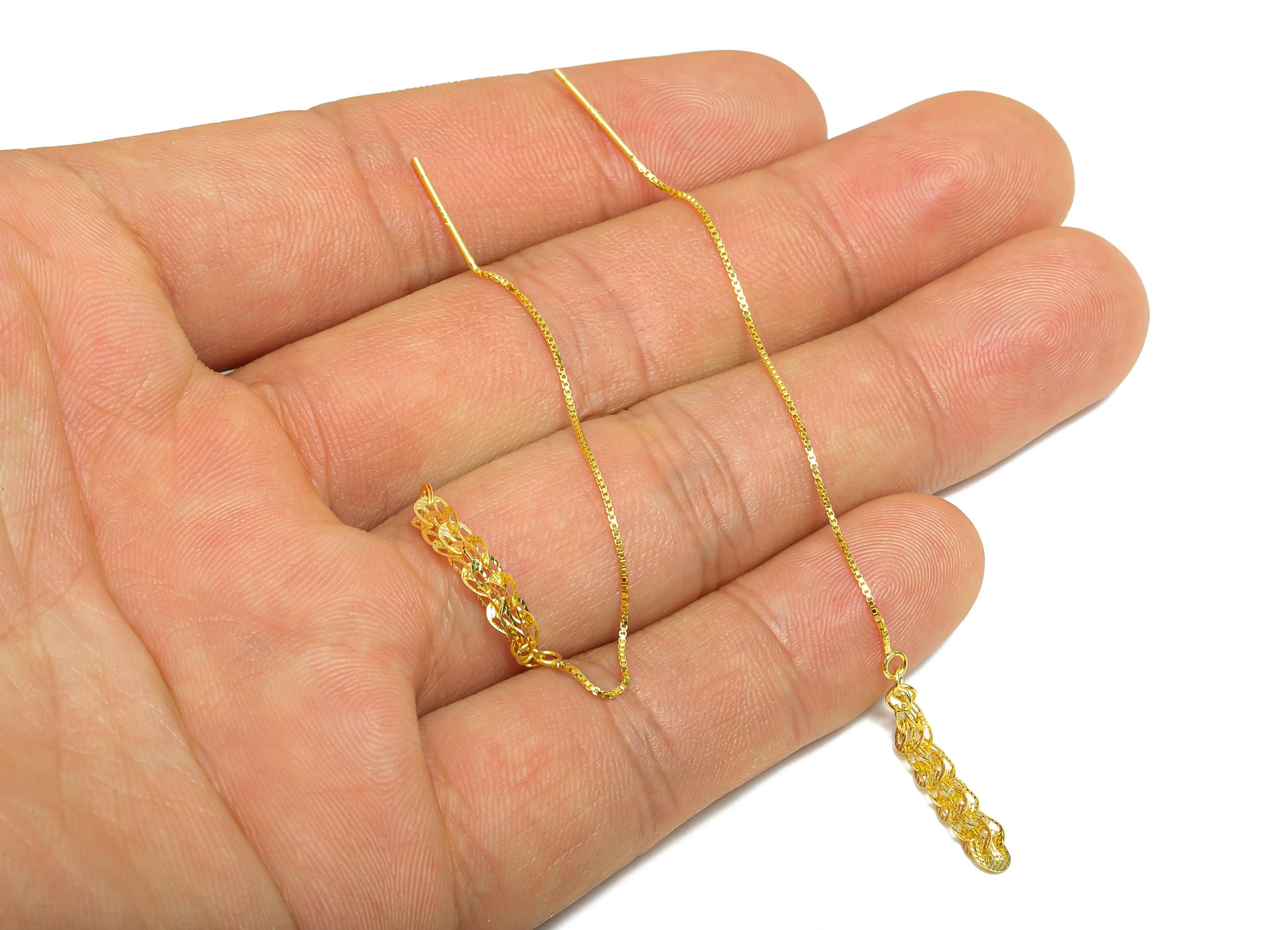 925 Sterling Silver Threader Earring - Box Chain Dangle Threader Earring Wire - Dainty Long Chain Earring - 18K Real Gold Plated - SI1092