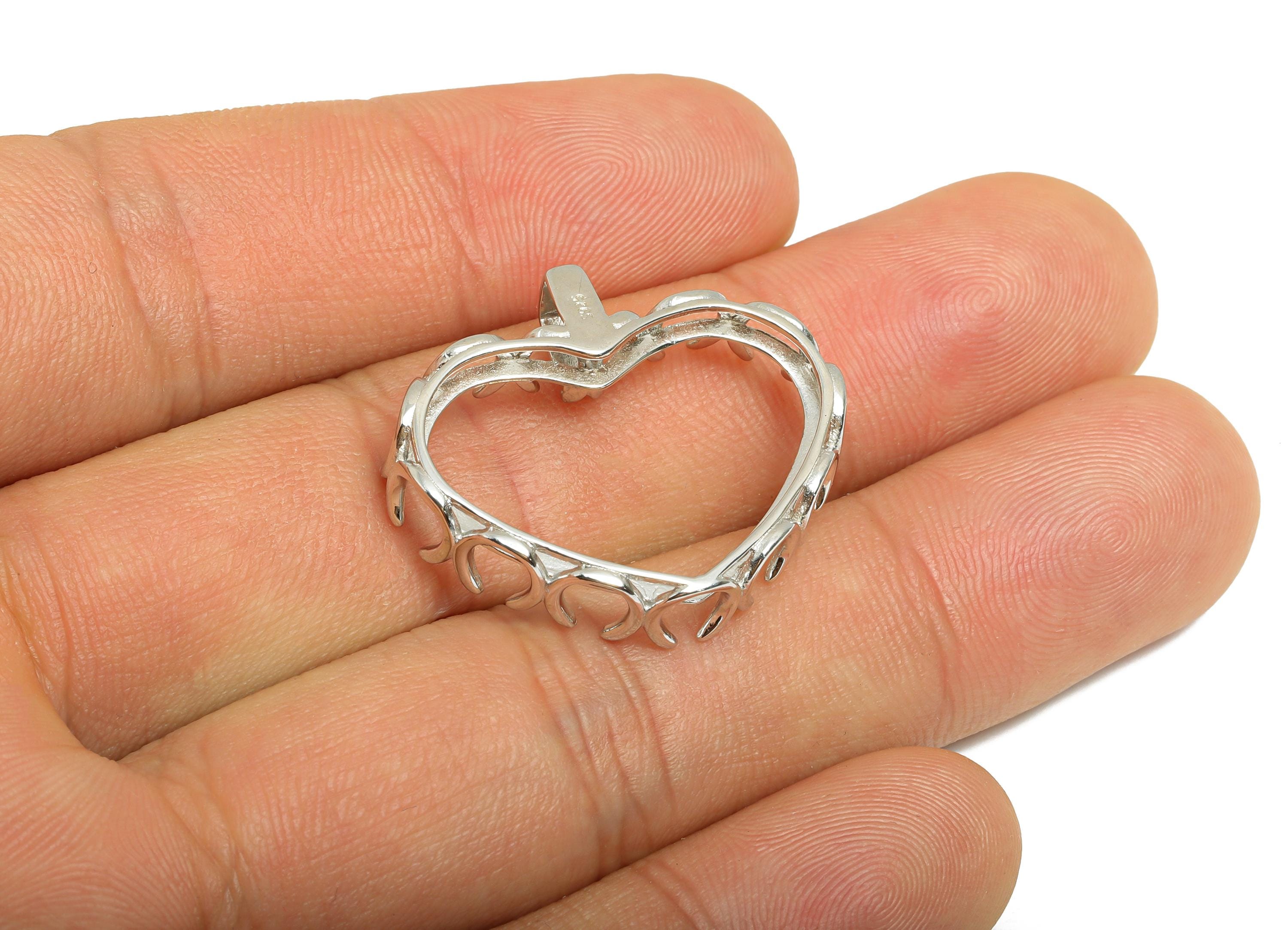 Silver Heart Pendant Setting - 23mm Cabochon Pendant Base - 925 Sterling Silver - Prong Heat Pendant - DIY Customizable Prong Pendant-SI1094 - DOMEDBAZAAR