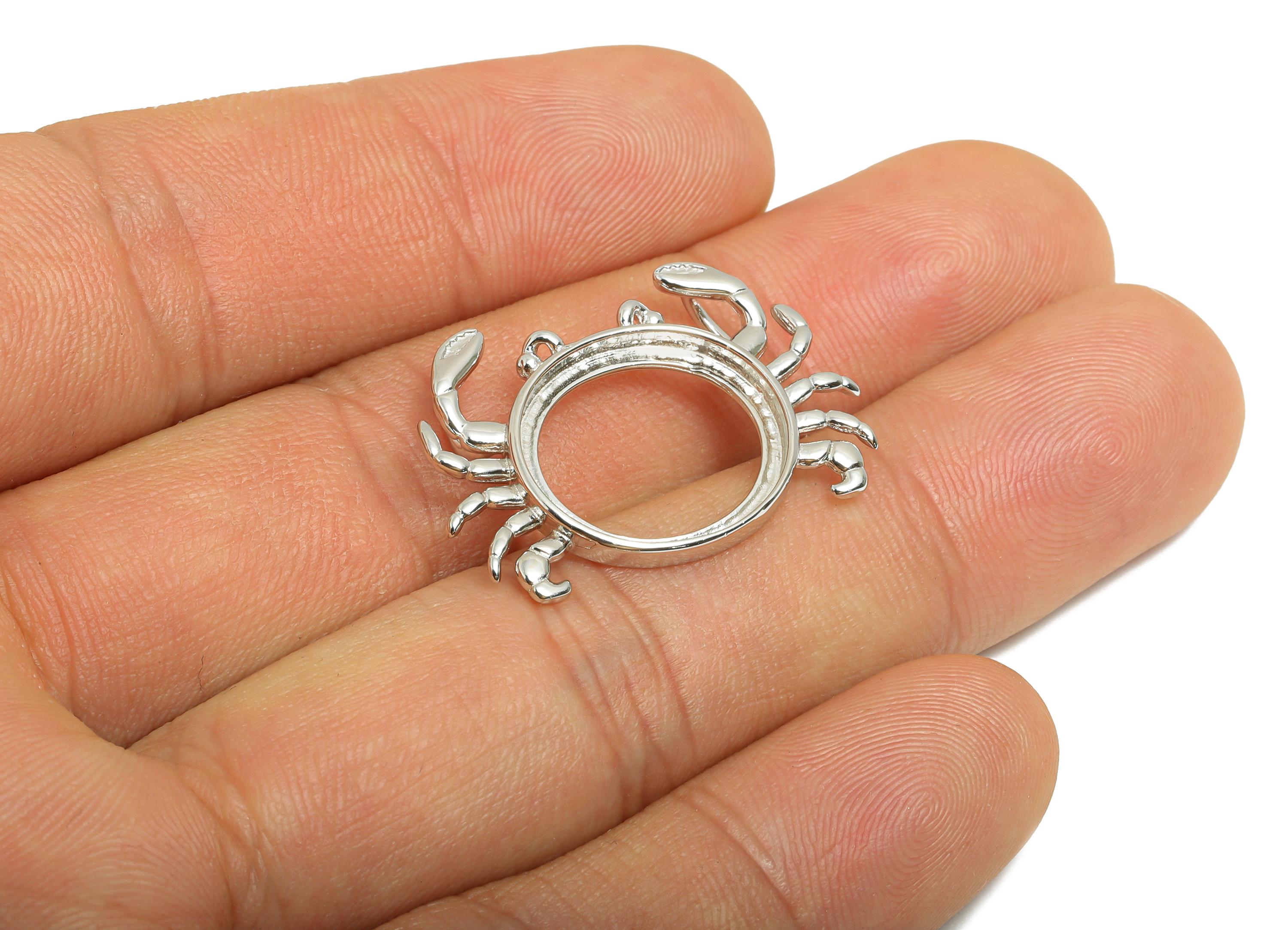 Silver Crab Pendant Setting - 14*16mm Cabochon Pendant Base - 925 Sterling Silver - Marine Life Pendant - Customizable Pendant - SI1098 - DOMEDBAZAAR