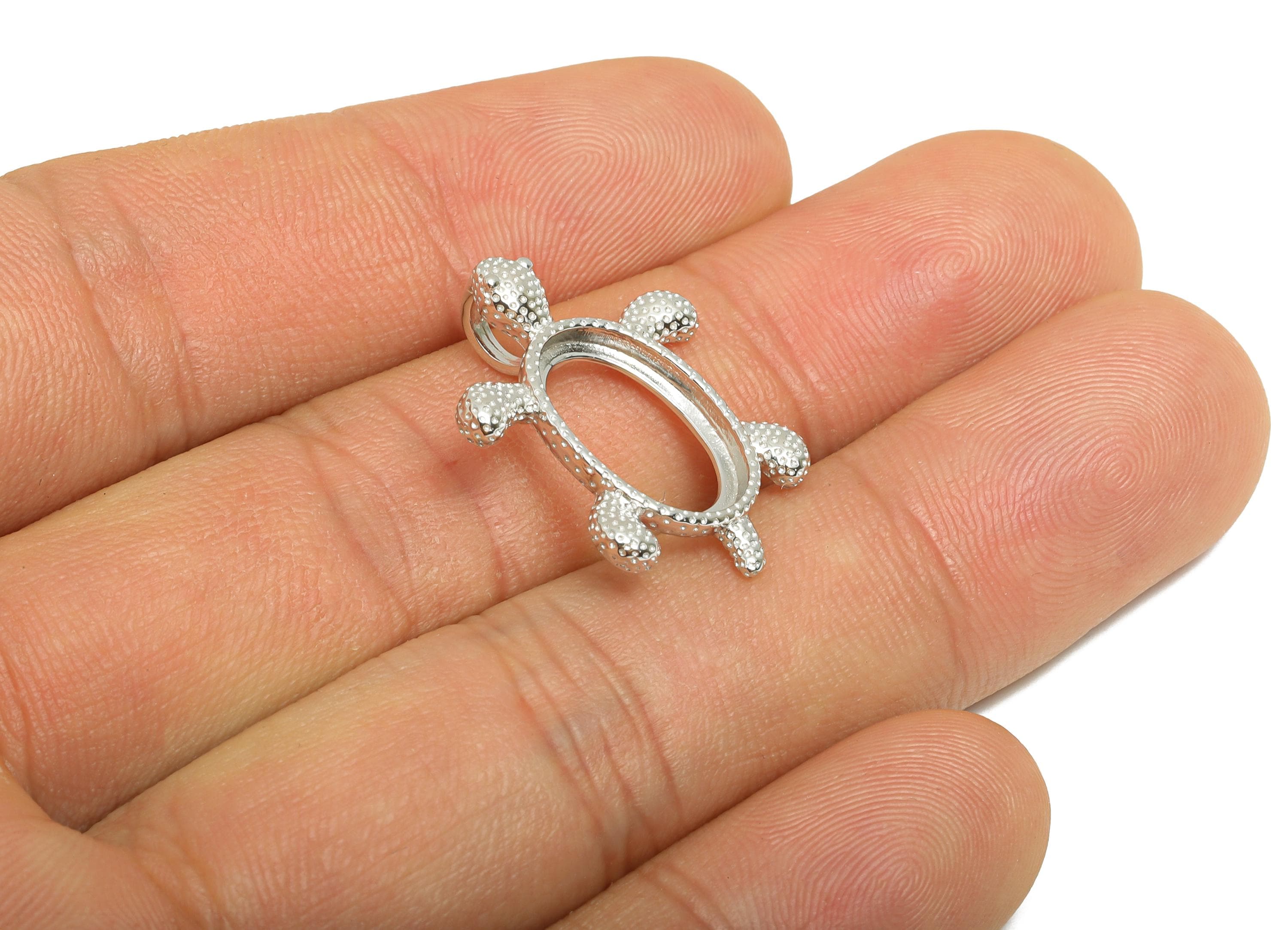 Sea Turtles Pendant Setting - 8*13mm Cabochon Pendant Base - 925 Sterling Silver - Marine Life Pendant - Customizable Pendant - SI1095 - DOMEDBAZAAR