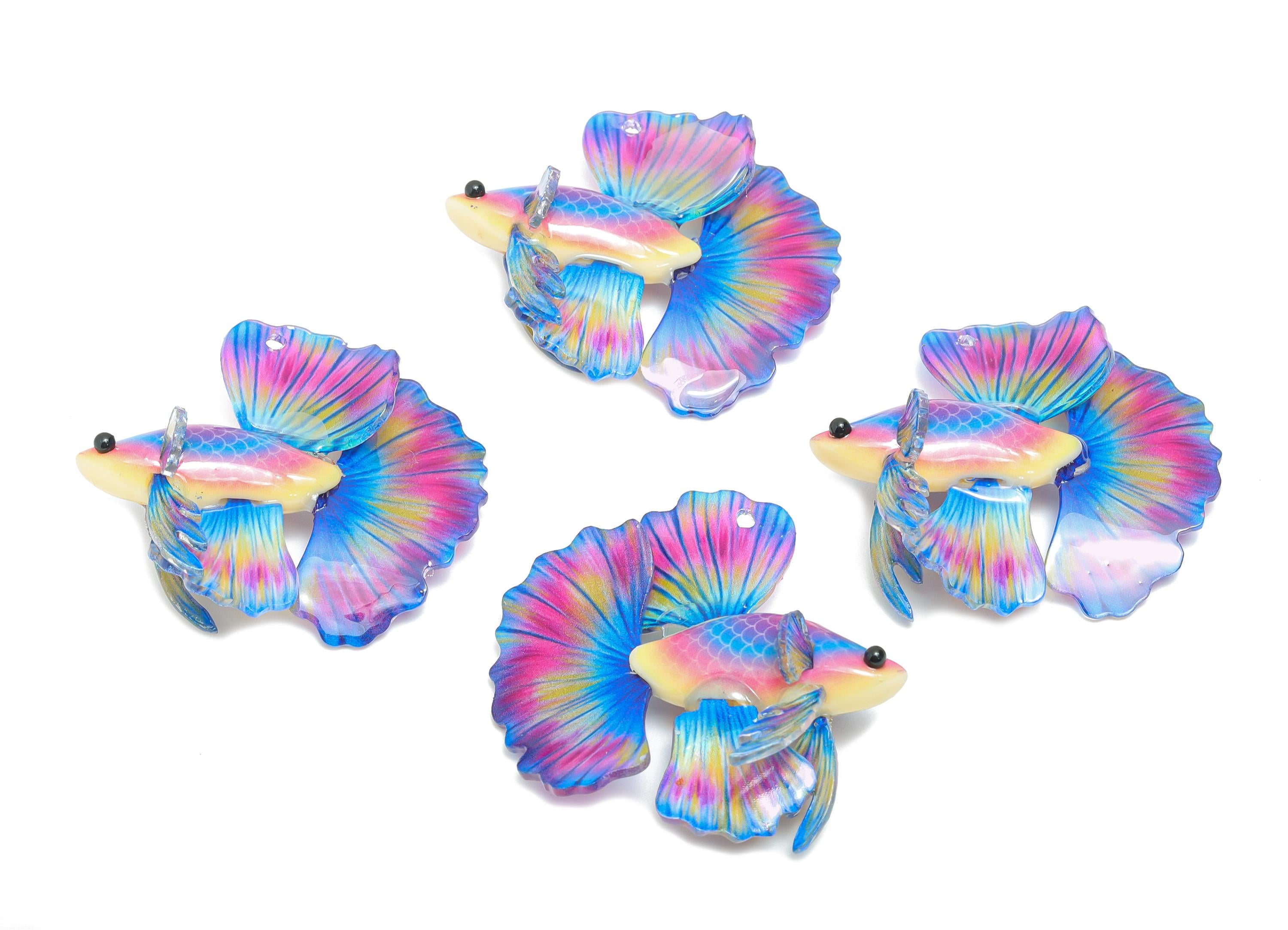 Heat Shrink Resin Tropical Fish - Shrinkable Resin Fish Figurine - Resin Fish Earring Charm - Dainty Fish Charm - 37x35x12.7mm - AC2679 - DOMEDBAZAAR