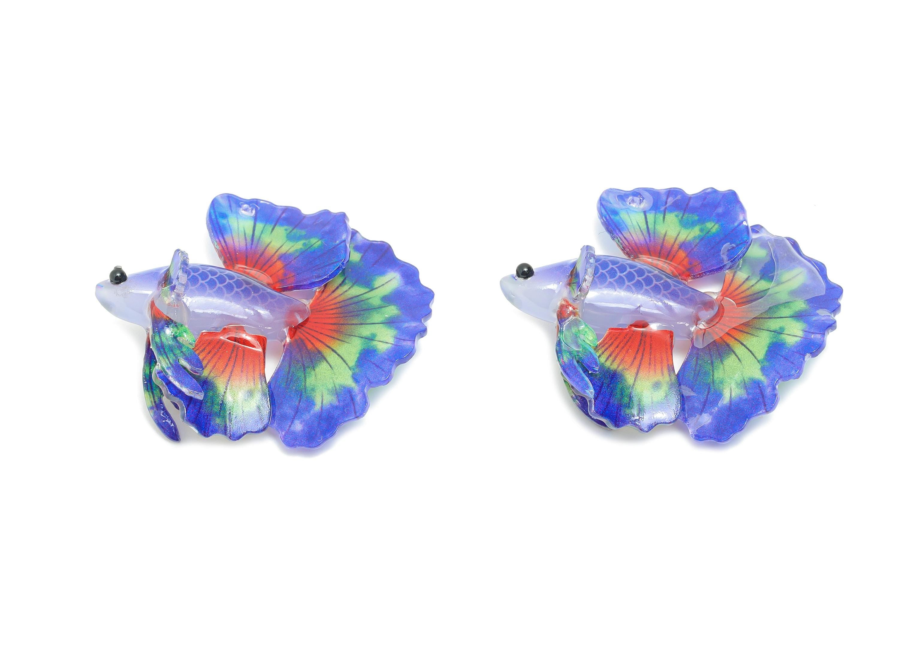 Heat Shrink Resin Tropical Fish - Shrinkable Resin Fish Figurine - Resin Fish Earring Charm - Dainty Fish Charm - 38.6x34.9x12.5mm - AC2680 - DOMEDBAZAAR