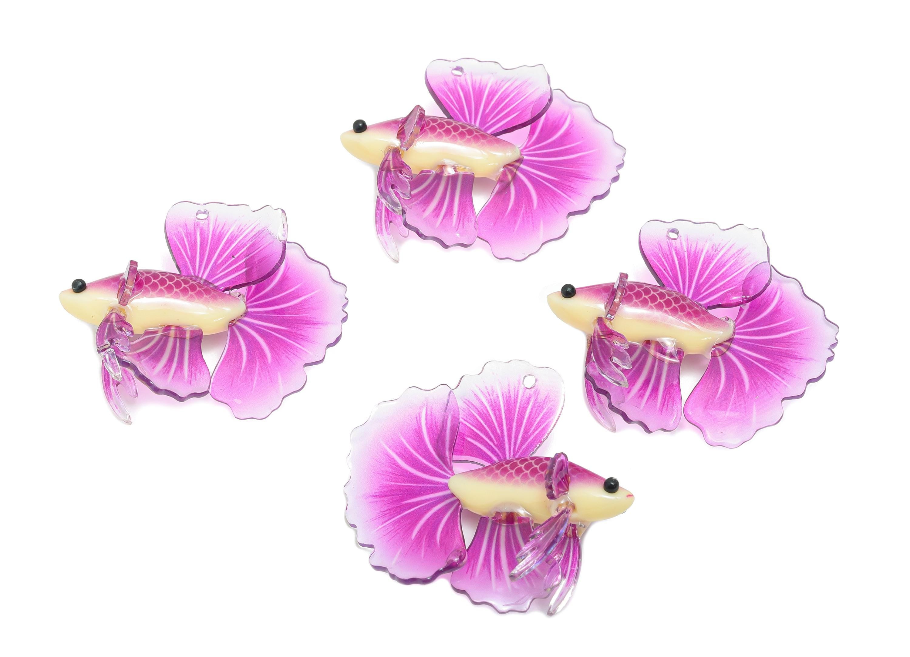 Heat Shrink Resin Tropical Fish - Shrinkable Resin Fish Figurine - Resin Fish Earring Charm - Dainty Fish Charm - 36.6x34.6x12.8mm - AC2683 - DOMEDBAZAAR