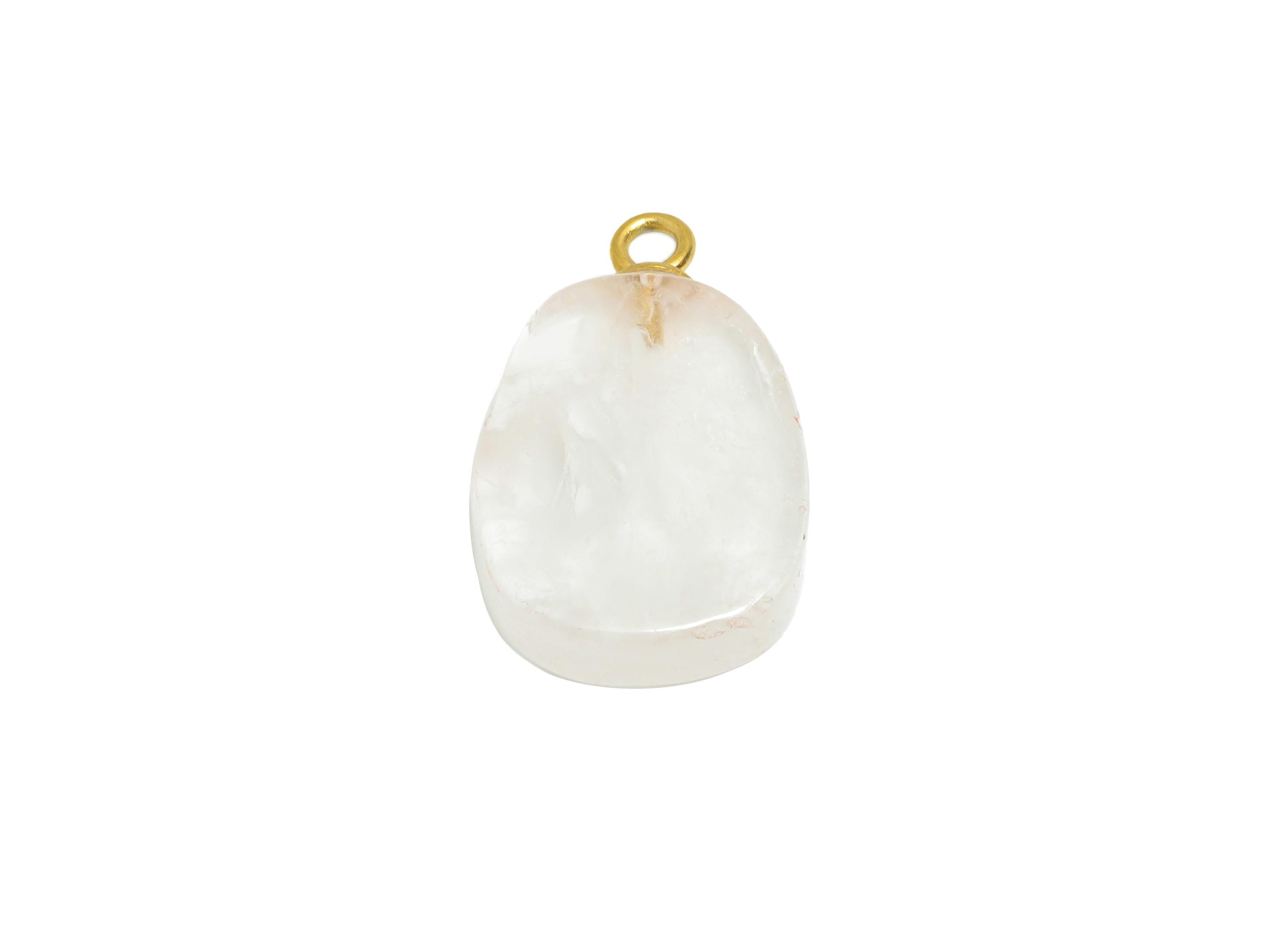 Rose Quartz Natural Stone Charm - Steel Smooth Stone Necklace Pendant - Unique Gemstone DIY - 18K Gold Vacuum Plated - 17.8x11x3.6mm -NS3001 - DOMEDBAZAAR