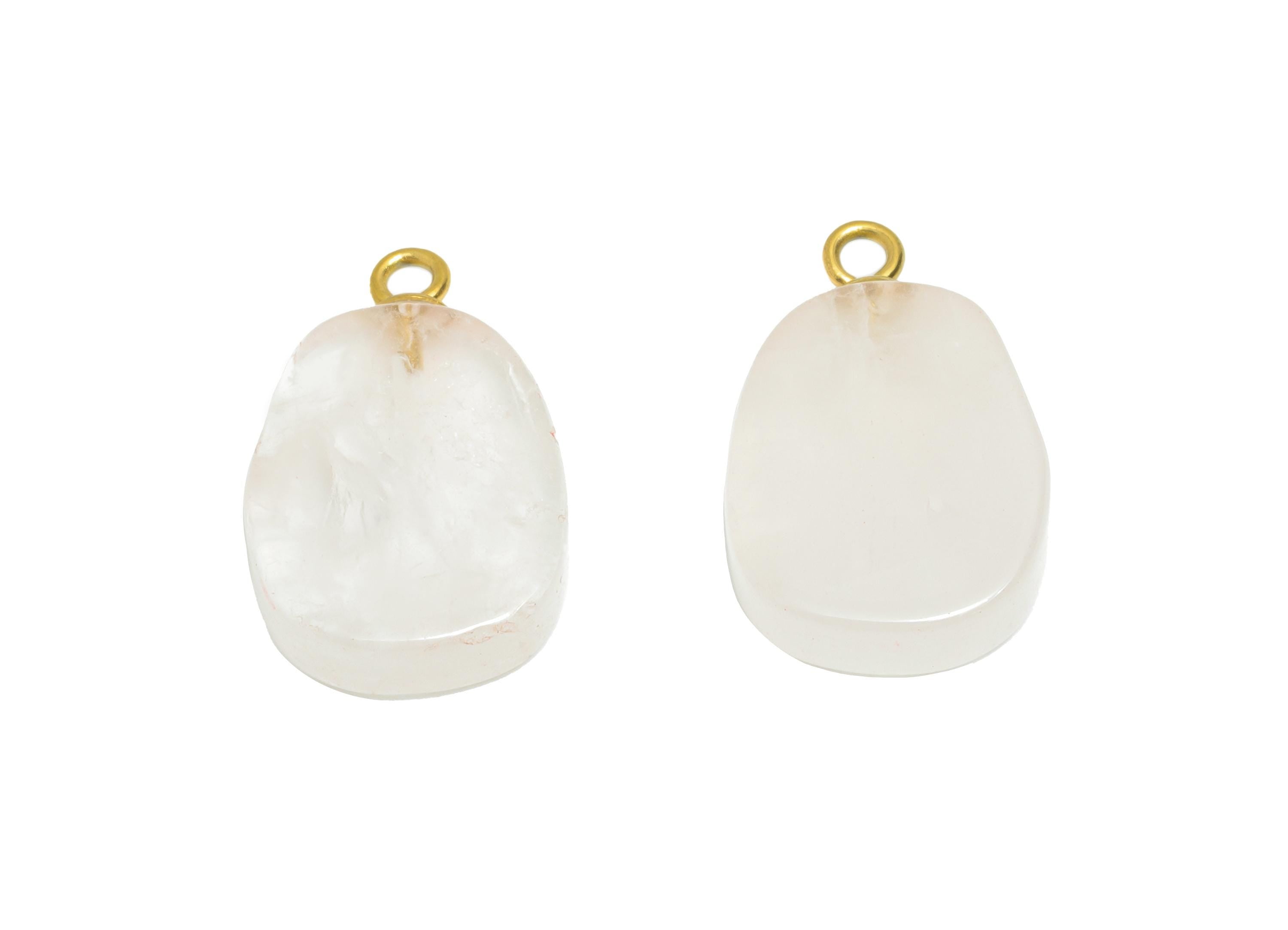 Rose Quartz Natural Stone Charm - Steel Smooth Stone Necklace Pendant - Unique Gemstone DIY - 18K Gold Vacuum Plated - 17.8x11x3.6mm -NS3001 - DOMEDBAZAAR