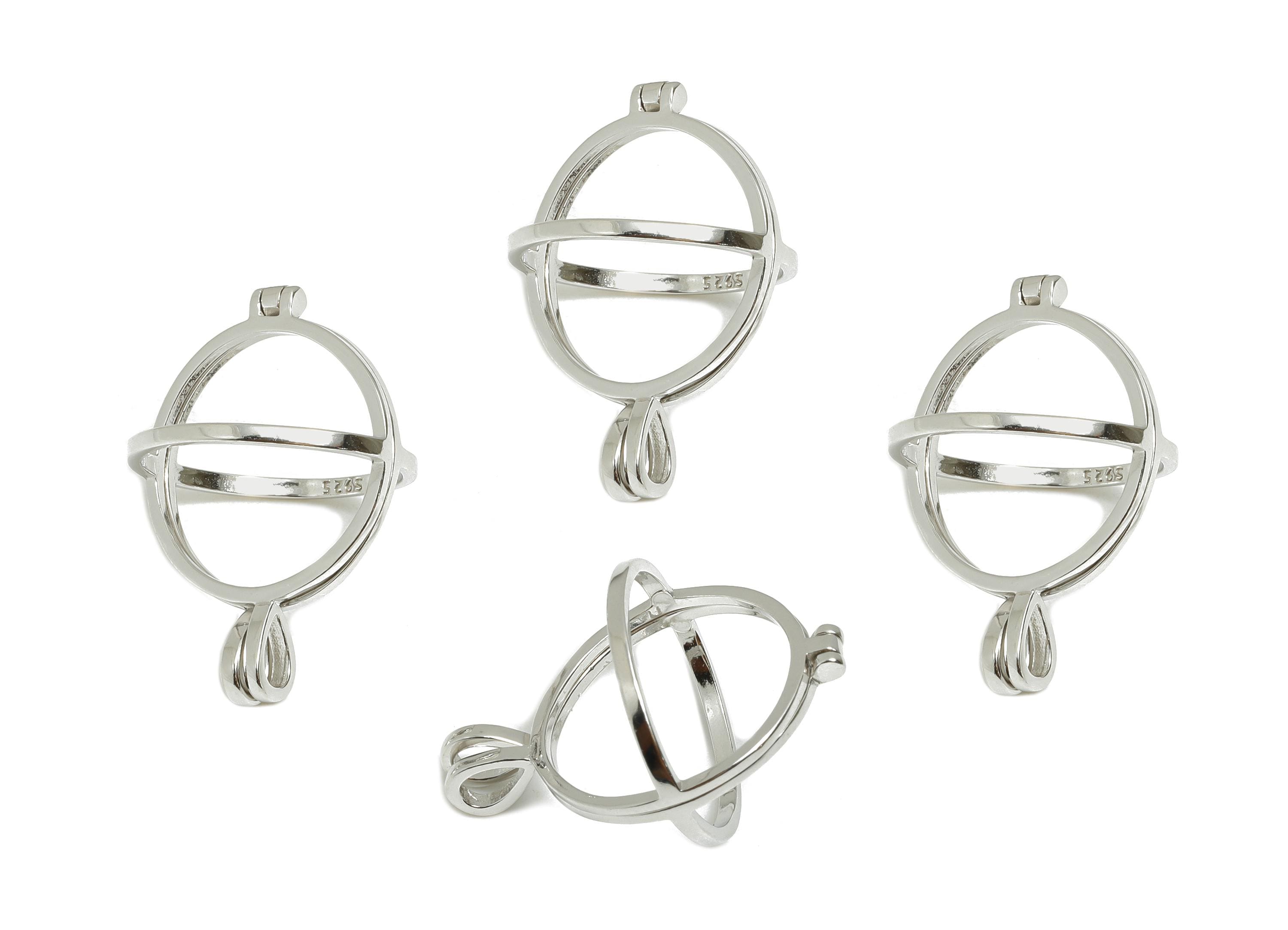 Openable Cage Pendant Setting - Locket Pendant Base - 925 Sterling Silver - Openable Round Pendant Frame - Sphere Cage Jewelry Base - SI1108 - DOMEDBAZAAR