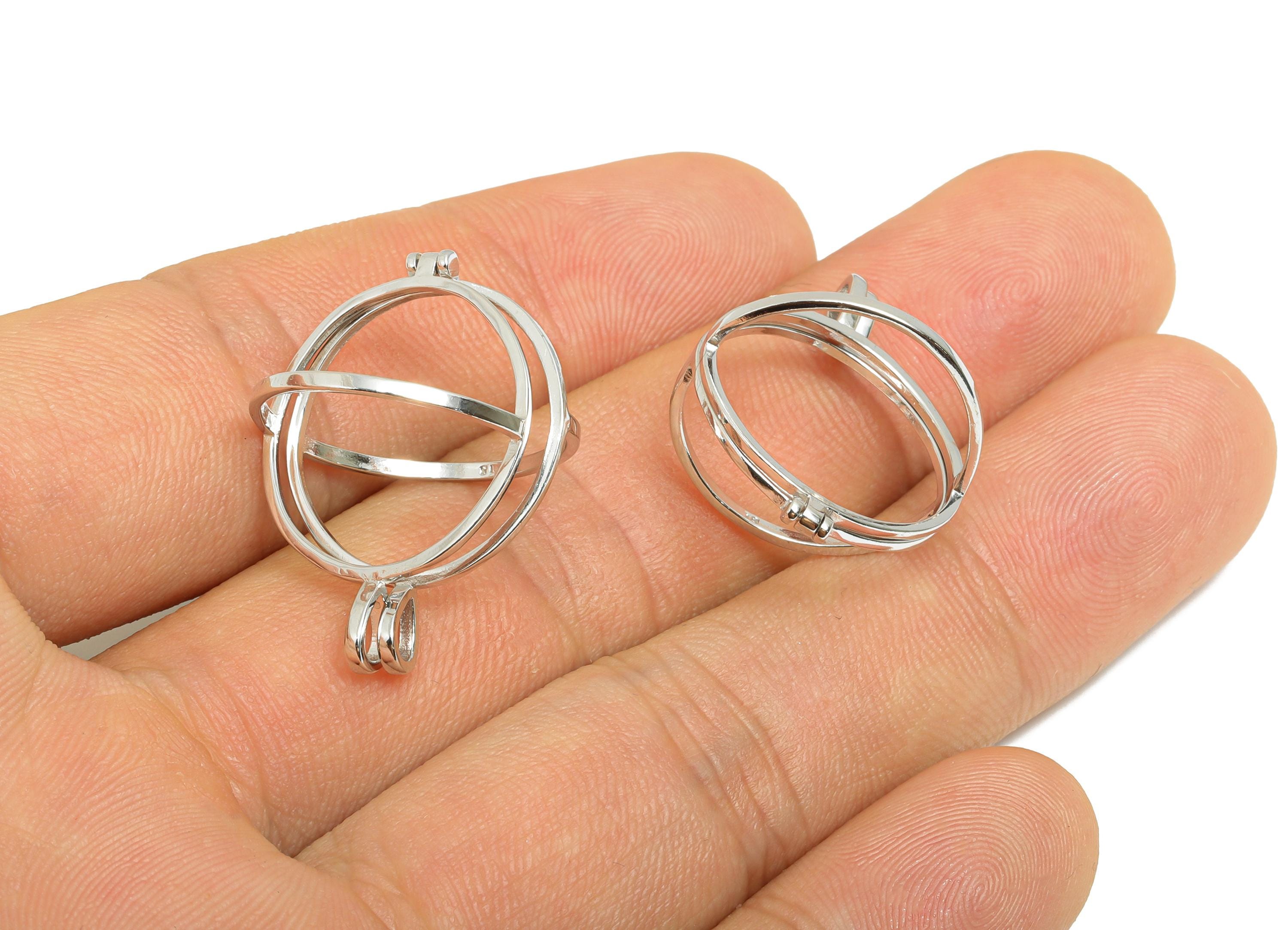 Openable Cage Pendant Setting - Locket Pendant Base - 925 Sterling Silver - Openable Round Pendant Frame - Sphere Cage Jewelry Base - SI1109 - DOMEDBAZAAR