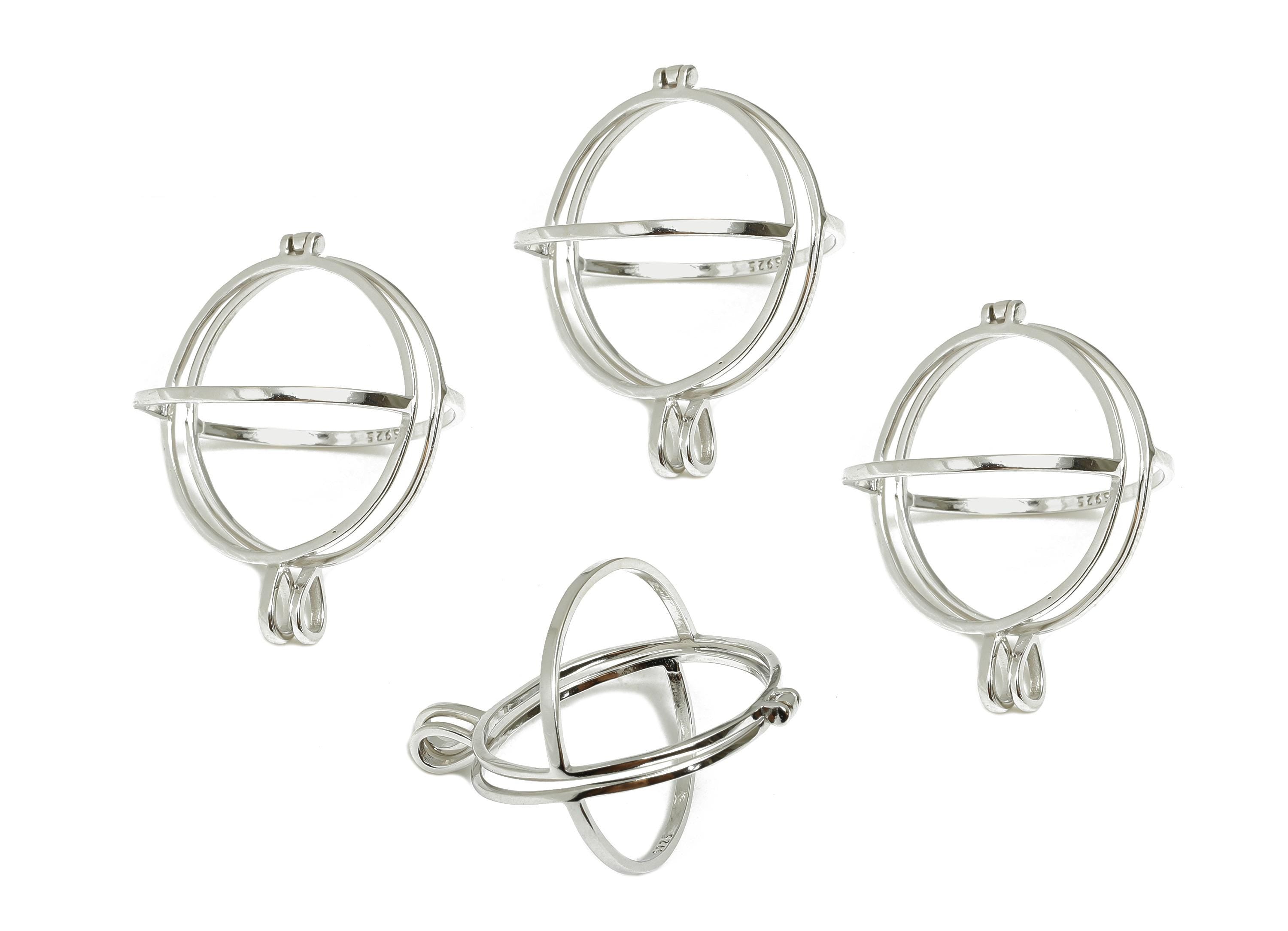 Openable Cage Pendant Setting - Locket Pendant Base - 925 Sterling Silver - Openable Round Pendant Frame - Sphere Cage Jewelry Base - SI1110 - DOMEDBAZAAR