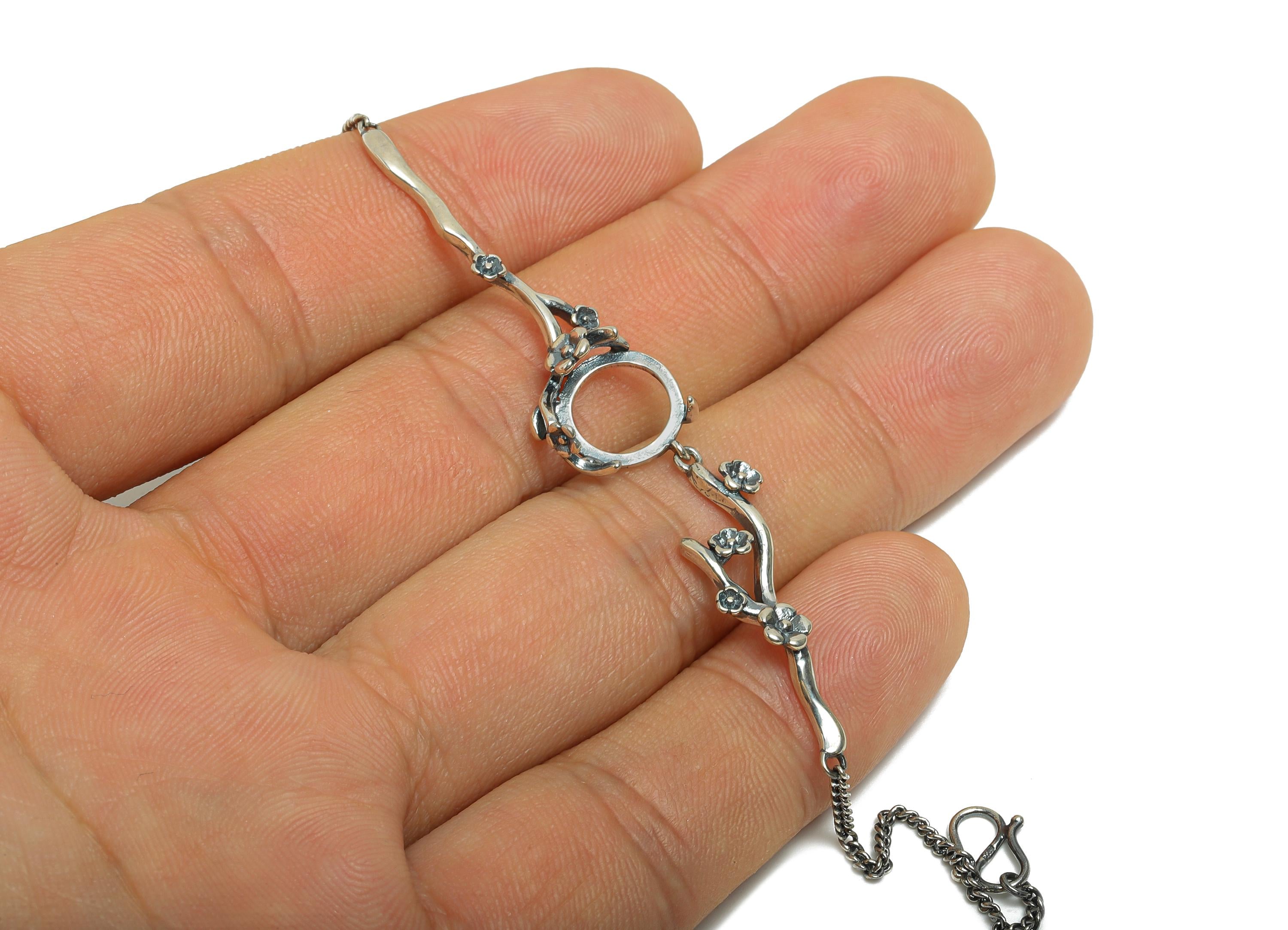 10mm Flower Branch Cabochon Bracelet Base - Blossom Branch Gem Setting - 925 Sterling Silver - Dainty Rhodium Plating Bracelet - SI1077 - DOMEDBAZAAR