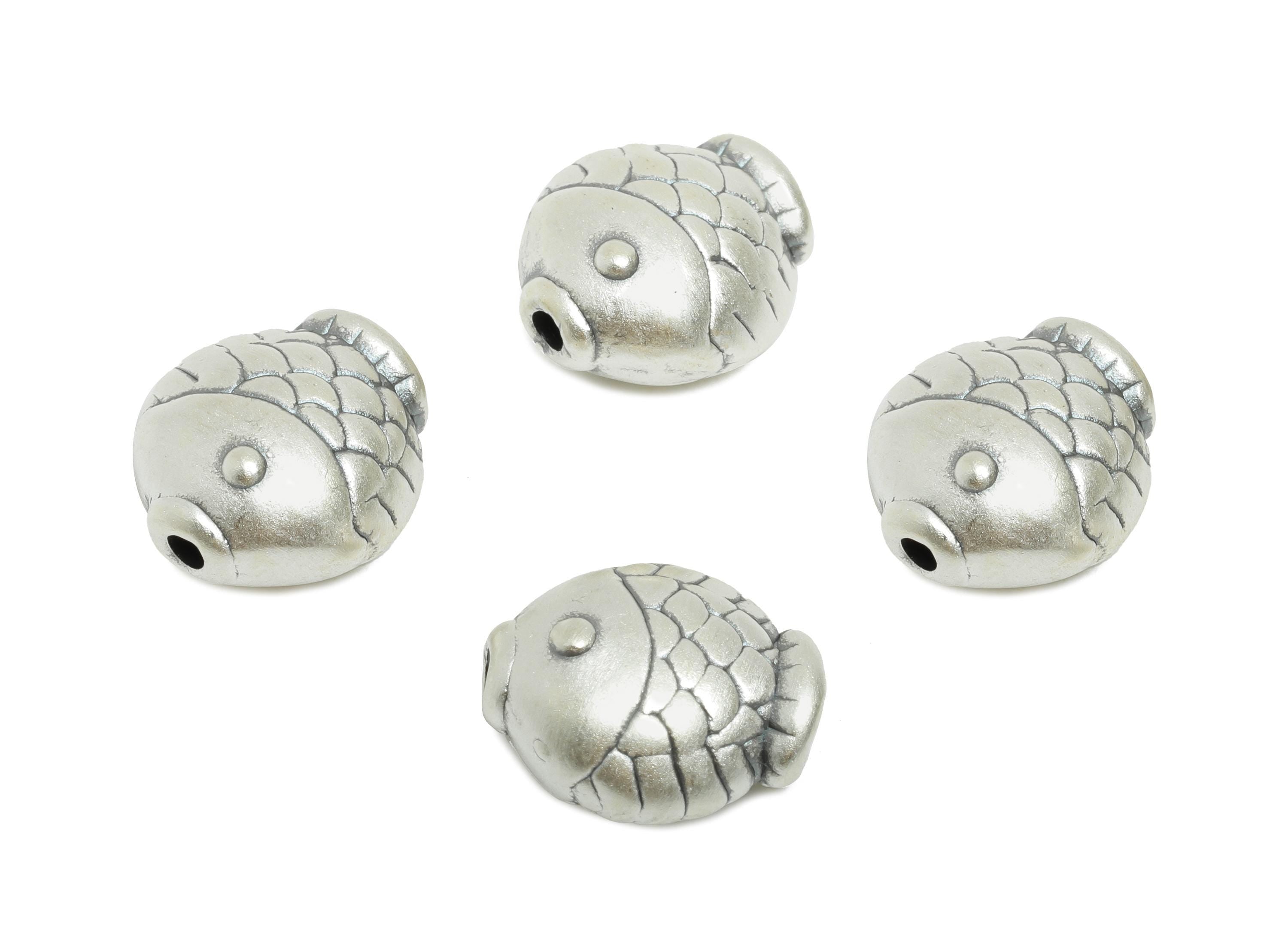 Silver Fish Bead - Animal Spacer Bead for Bracelets - Koi Fish Jewelry Bead - Bracelet Bead Spacer - Pure Silver 999 - 13x11.38x6mm - SI1153 - DOMEDBAZAAR