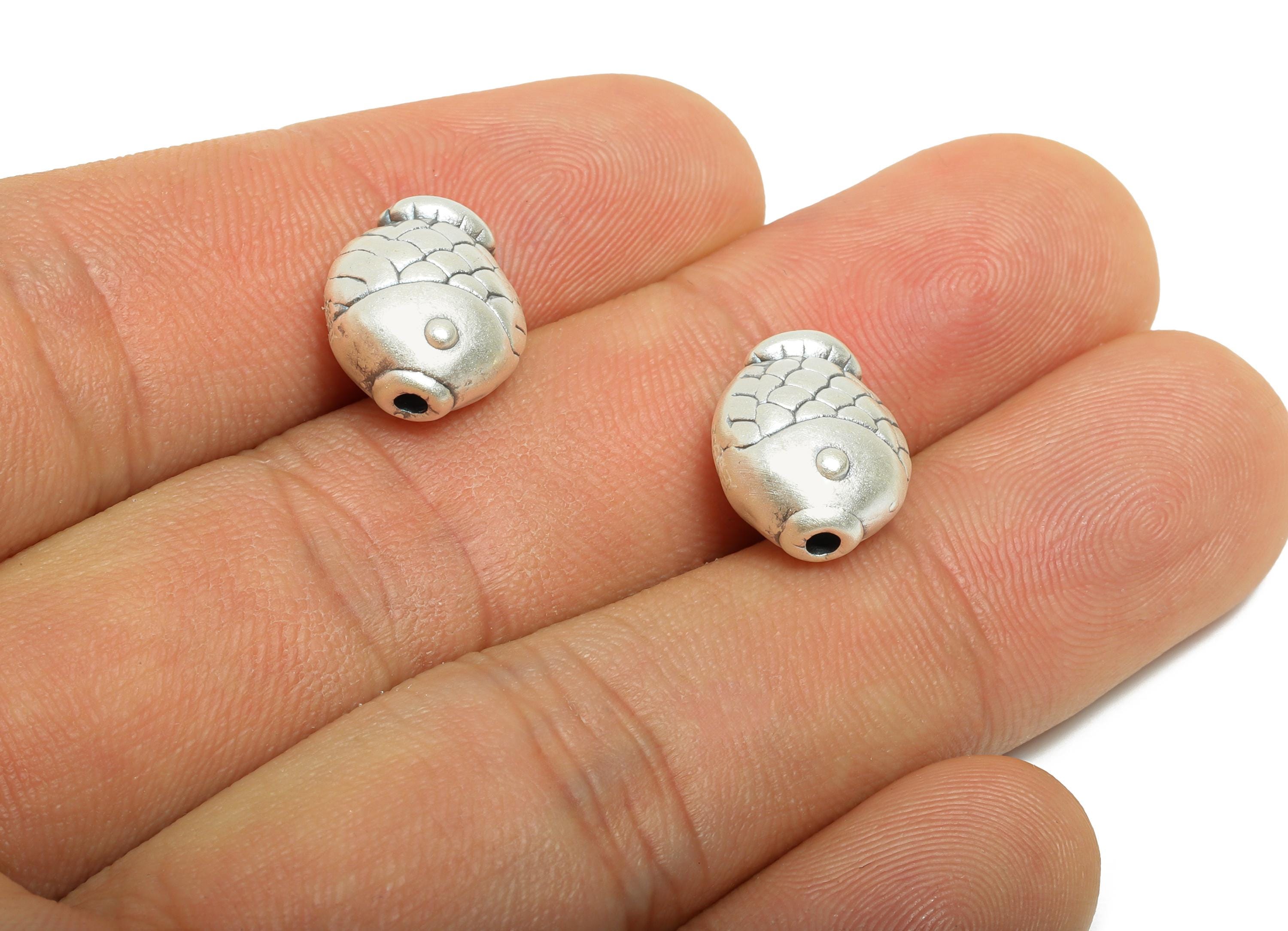 Silver Fish Bead - Animal Spacer Bead for Bracelets - Koi Fish Jewelry Bead - Bracelet Bead Spacer - Pure Silver 999 - 13x11.38x6mm - SI1153 - DOMEDBAZAAR