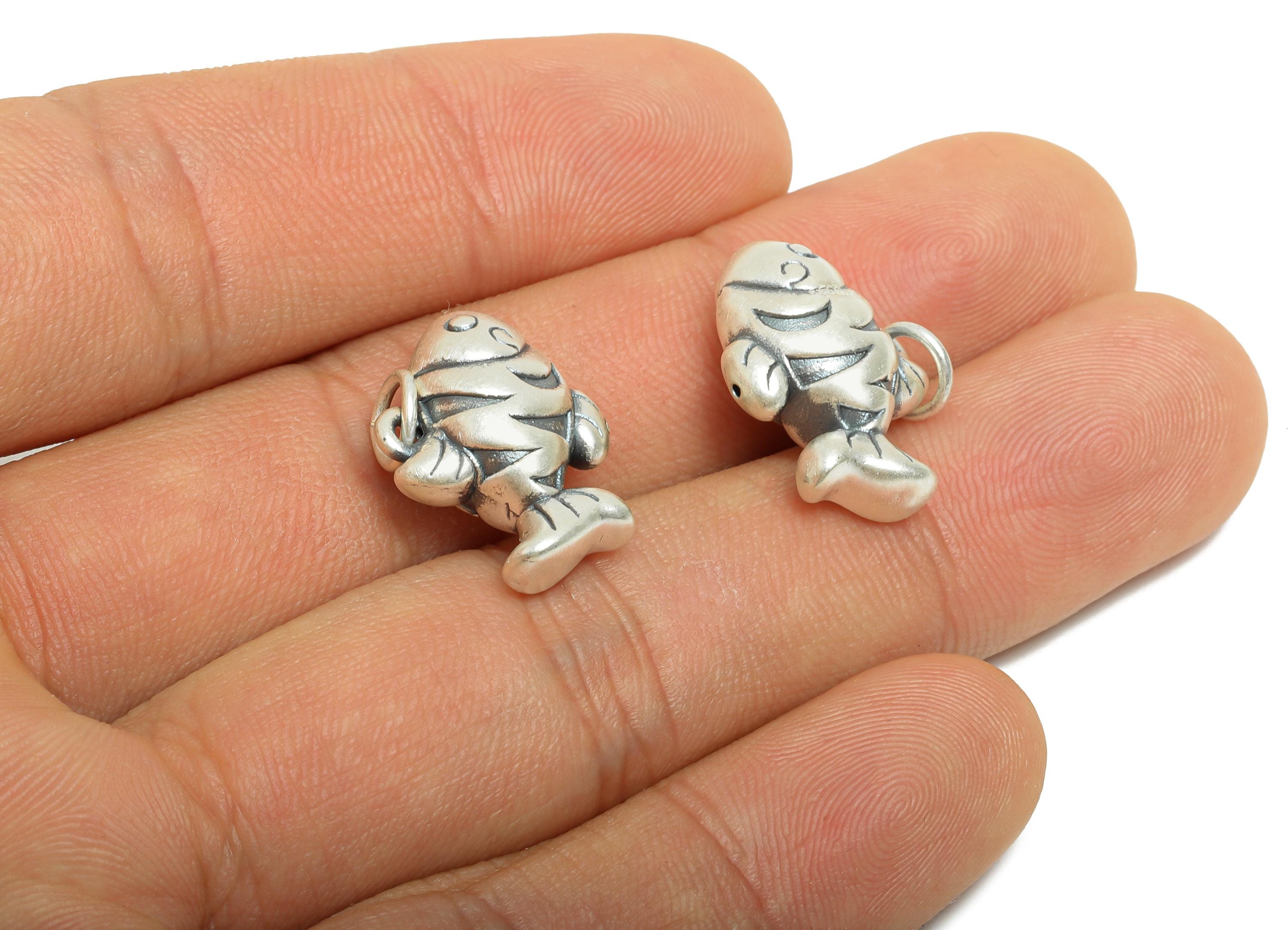 Cute Fish Handwoven Bracelet Jewelry - Marine Life Charm for Bracelets - Braided Bracelet Charm - Pure Silver 999 - 19.94x14x8.53mm - SI1150 - DOMEDBAZAAR