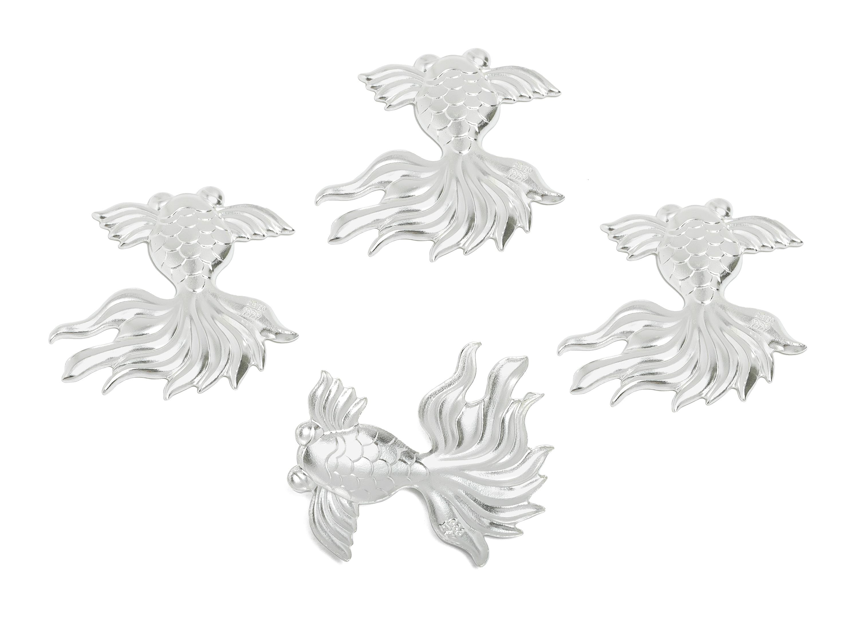 Silver Artisan Lucky Fish Relief - Pure Silver 999 - Marine Life Filigree Decoration Jewelry - Lucky Fish Collectible - 32.8x32.8x2mm-SI1114 - DOMEDBAZAAR