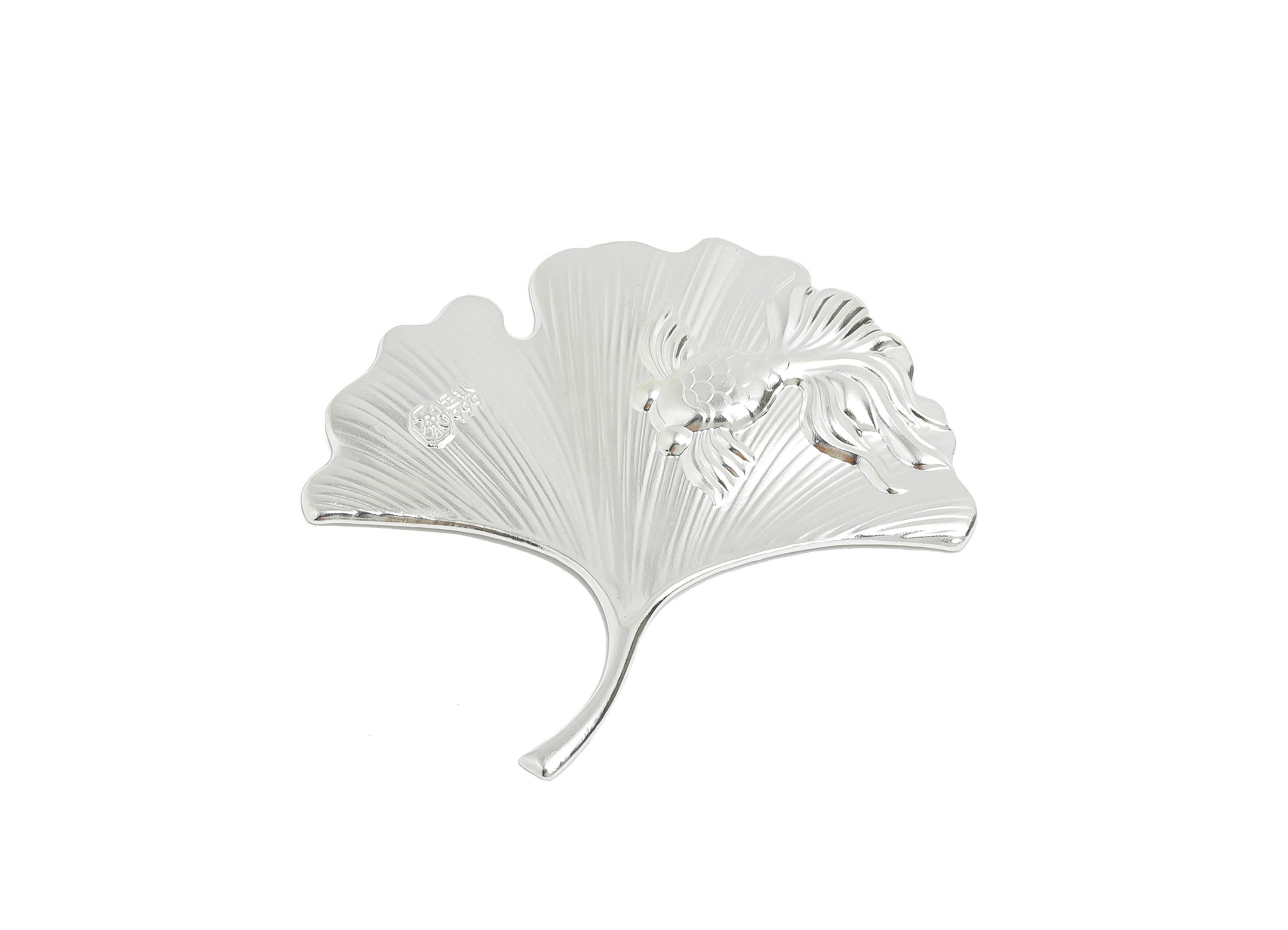 Silver Goldfish Ginkgo Relief - Pure Silver 999 - Botanical Coin Art Filigree Jewelry - Lucky Fish Collectible - 45.7x47x1.4mm - SI1115 - DOMEDBAZAAR