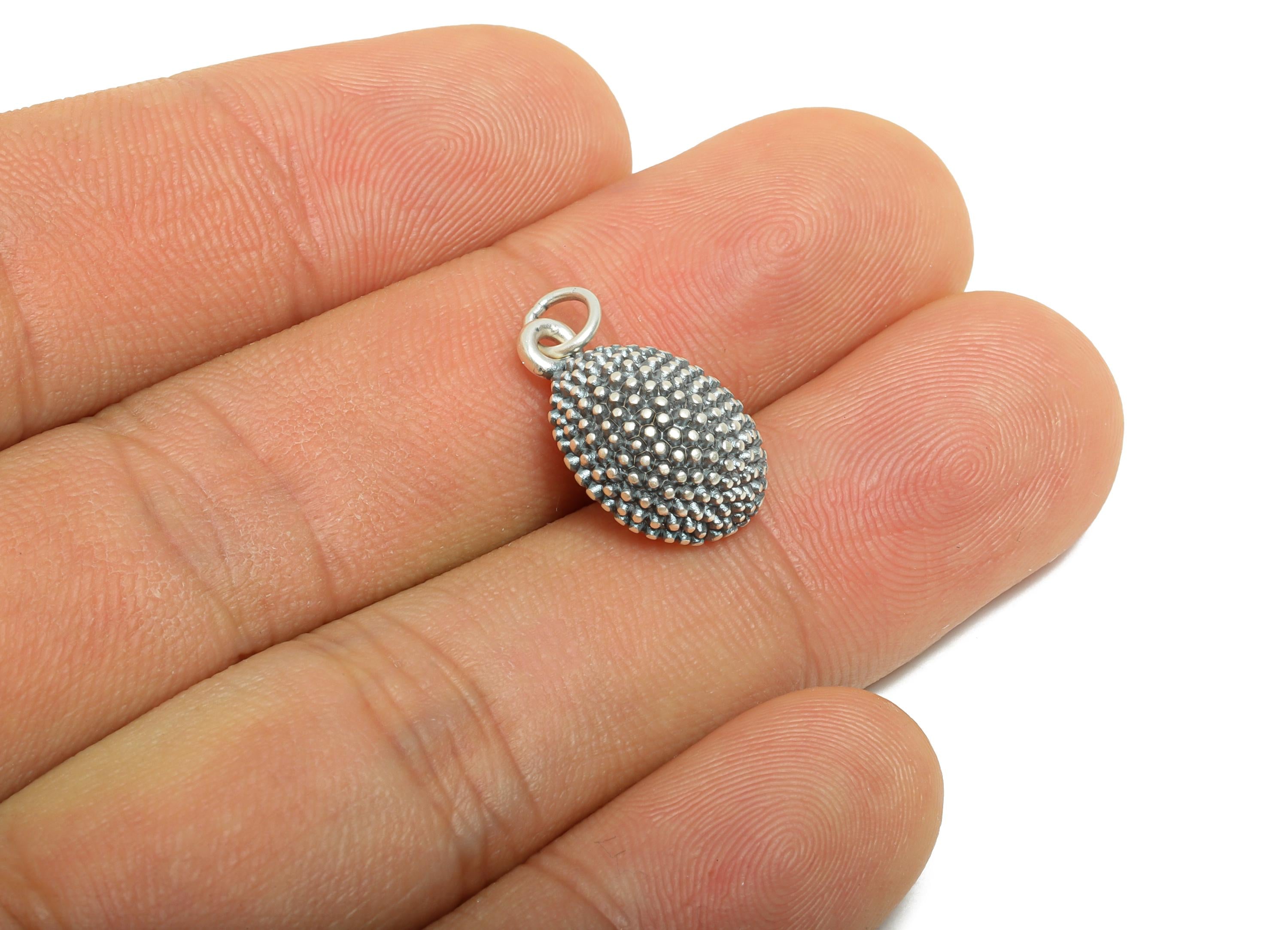 Durian Silver Charm - Figure Fruit Creative Pendant for Braided Bracelets - Jewelry Making Supplies - Pure Silver 999 - 16x11x7.3mm - SI1146 - DOMEDBAZAAR