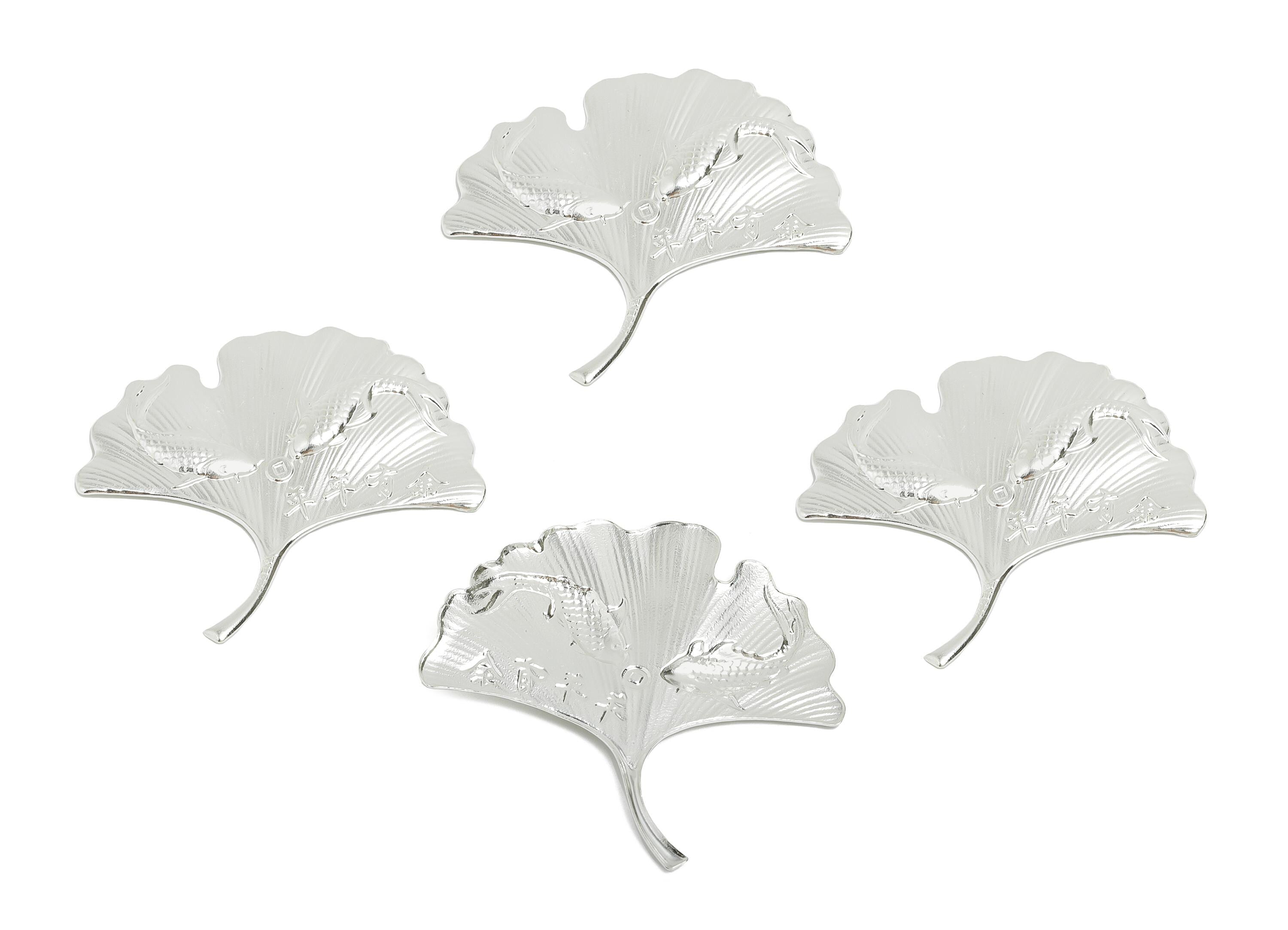Silver Goldfish Ginkgo Relief - Pure Silver 999 - Silver Commemorative Coin - Art Lucky Fish Filigree Jewelry - 45.6x47x1.6mm - SI1116 - DOMEDBAZAAR