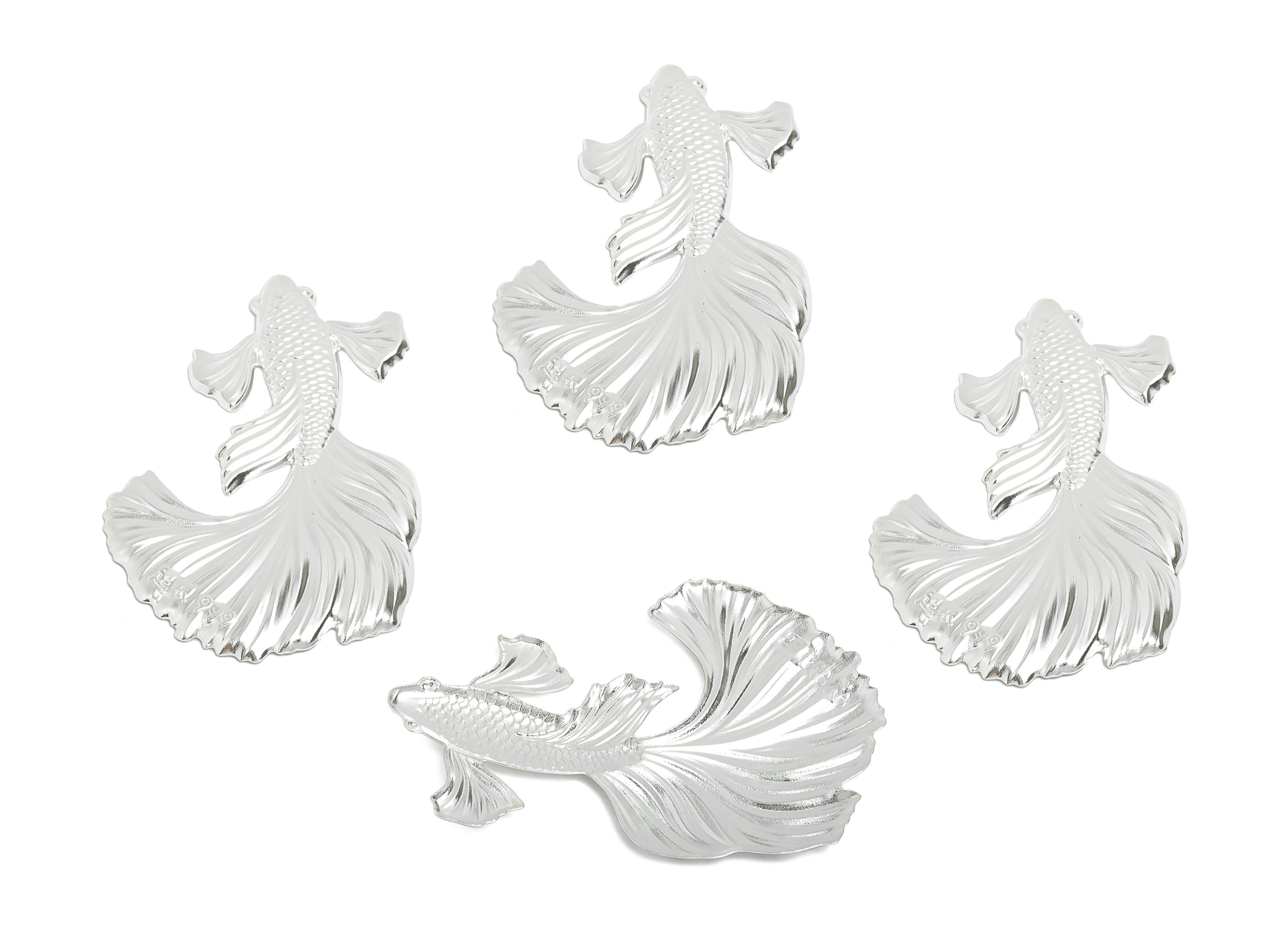Silver Artisan Lucky Koi Fish Relief - Pure Silver 999 - Marine Life Filigree Commemorative Coin - Decoration Jewelry - 47x31x2mm - SI1117 - DOMEDBAZAAR