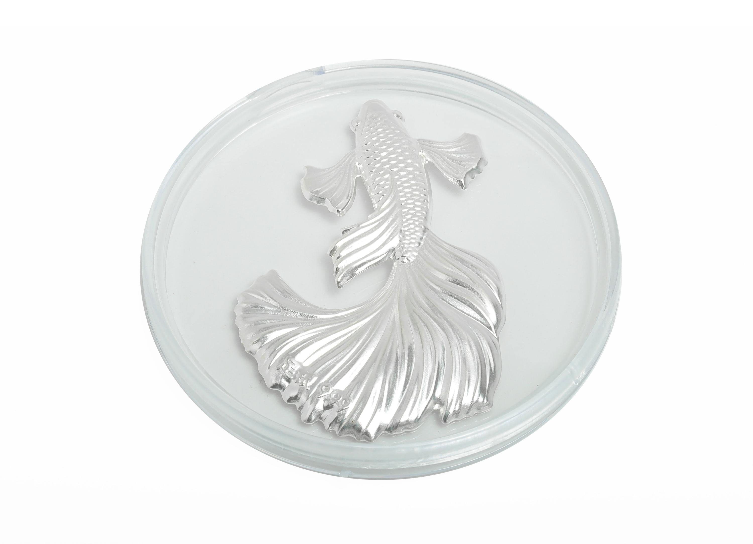 Silver Artisan Lucky Koi Fish Relief - Pure Silver 999 - Marine Life Filigree Commemorative Coin - Decoration Jewelry - 47x31x2mm - SI1117 - DOMEDBAZAAR